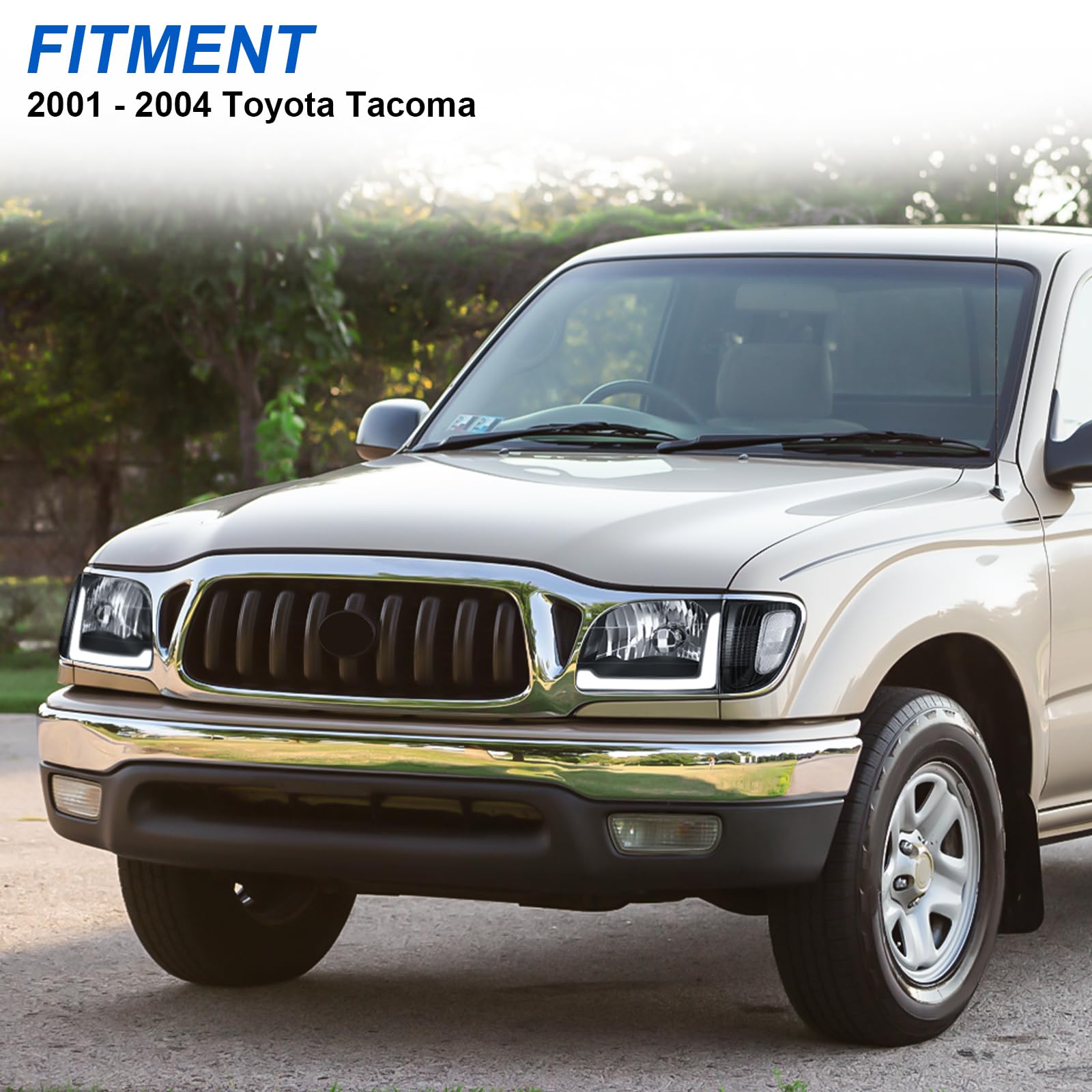 LED Headlight Assembly with Daytime Running Lights - Compatible with 2001-2004 Toyota Tacoma (Bumper & Corner Lights) | Durable Replacement for Improved Night Visibility & Off-Road Driving
