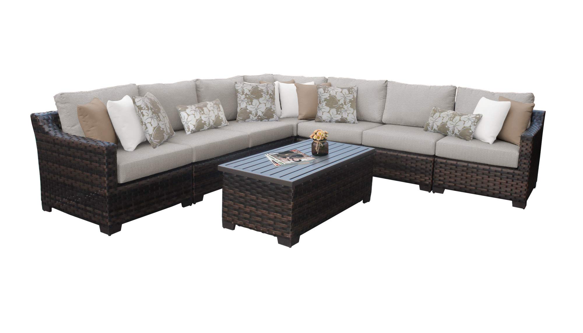 TK Classics Kathy Ireland River Brook 8-Piece Outdoor Wicker Patio Furniture Set in Ash - Perfect for Backyard, Garden, Poolside & Patio Relaxation
