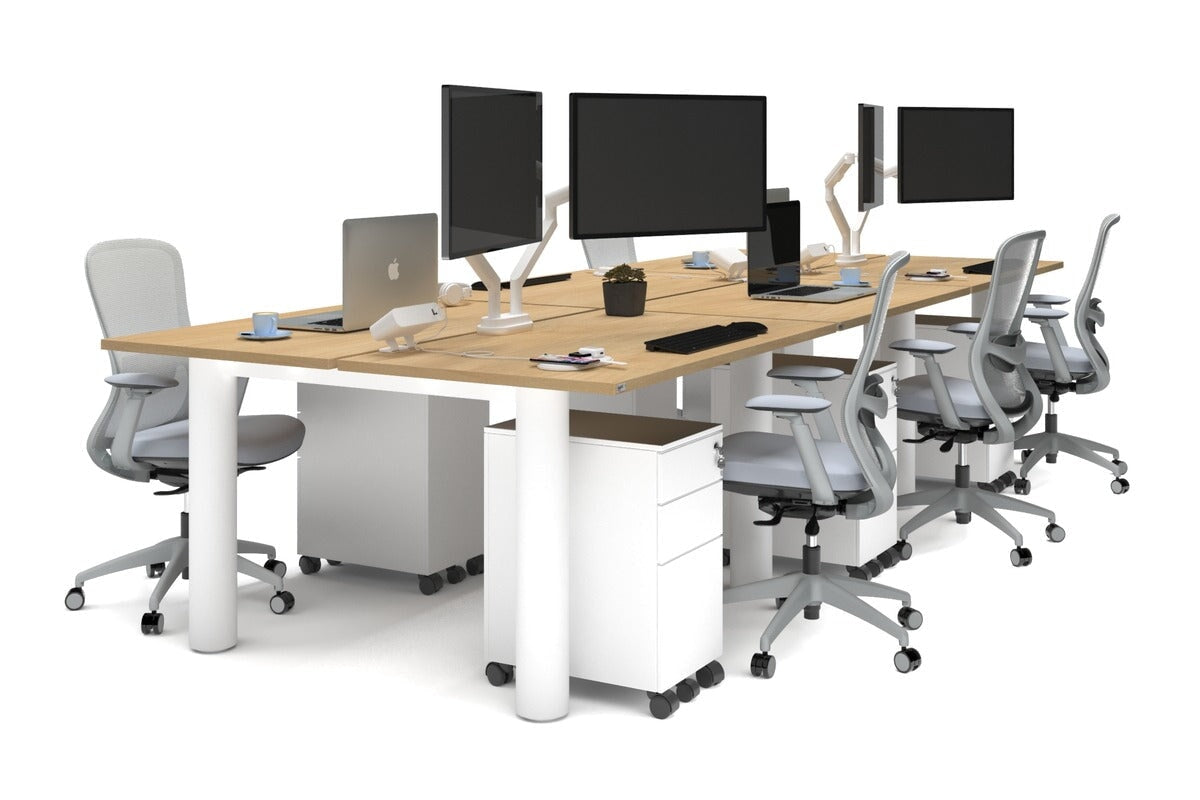 6-Person Quadro Cylinder Leg Office Workstation Desk [1400L x 700W] - Modern Collaborative Workspace Solution for Open Offices & Coworking Spaces