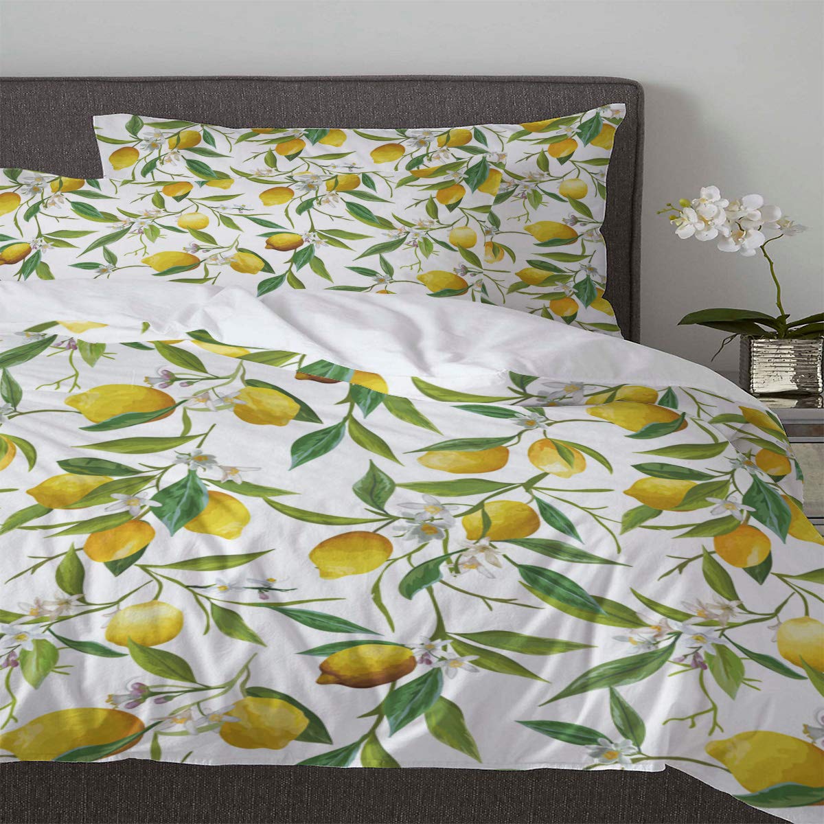 3-Piece Lemon Print Twin Duvet Cover Set for Boys & Girls - Soft Comforter Cover with 2 Pillowcases - Perfect for Kids' Bedroom, Nursery & Sleepovers