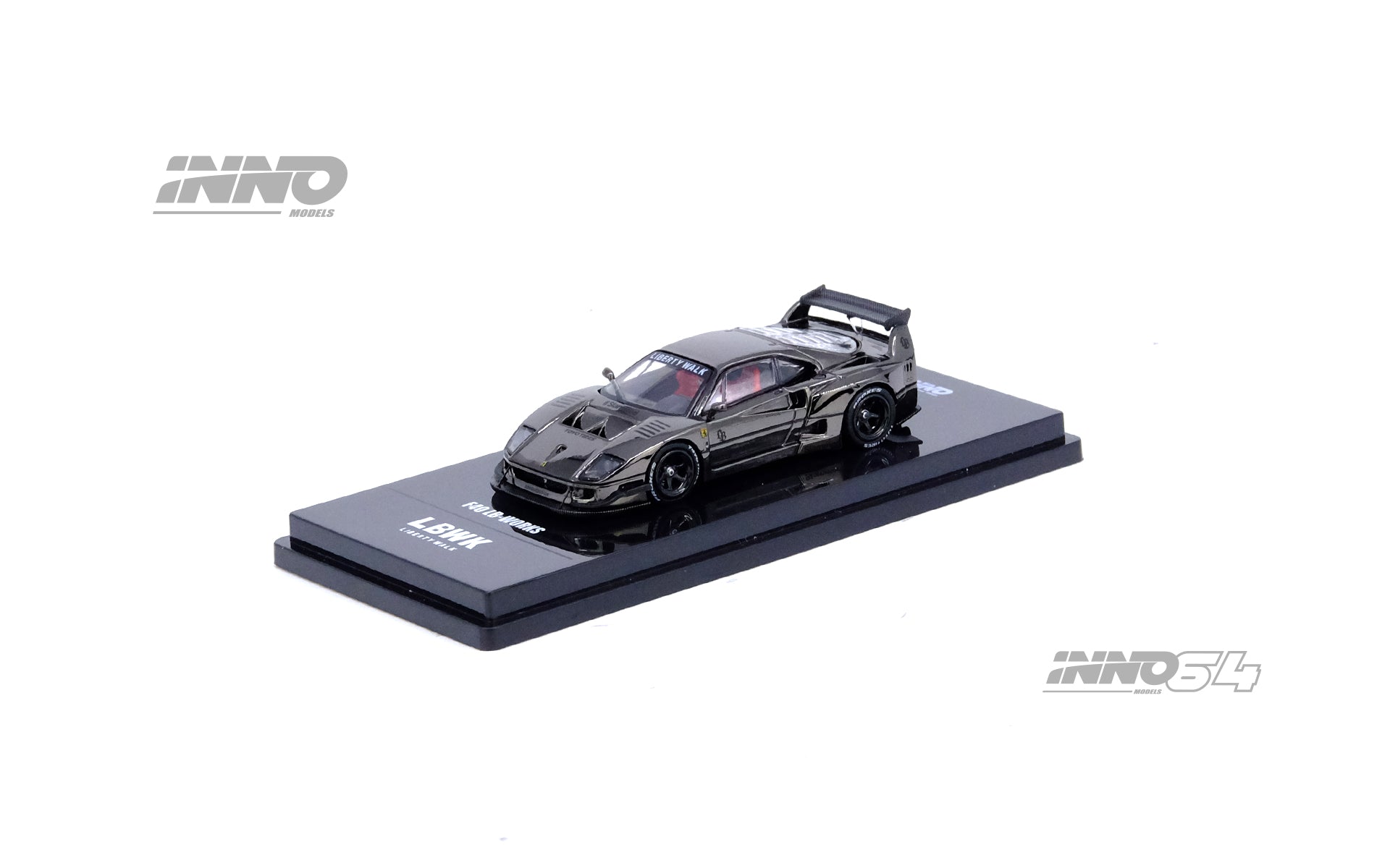 INNO64 1:64 Scale Ferrari F40 Liberty Walk Diecast Model Car - Chrome Black Finish | Collectible Toy for Display, Gift, or Racing Enthusiasts