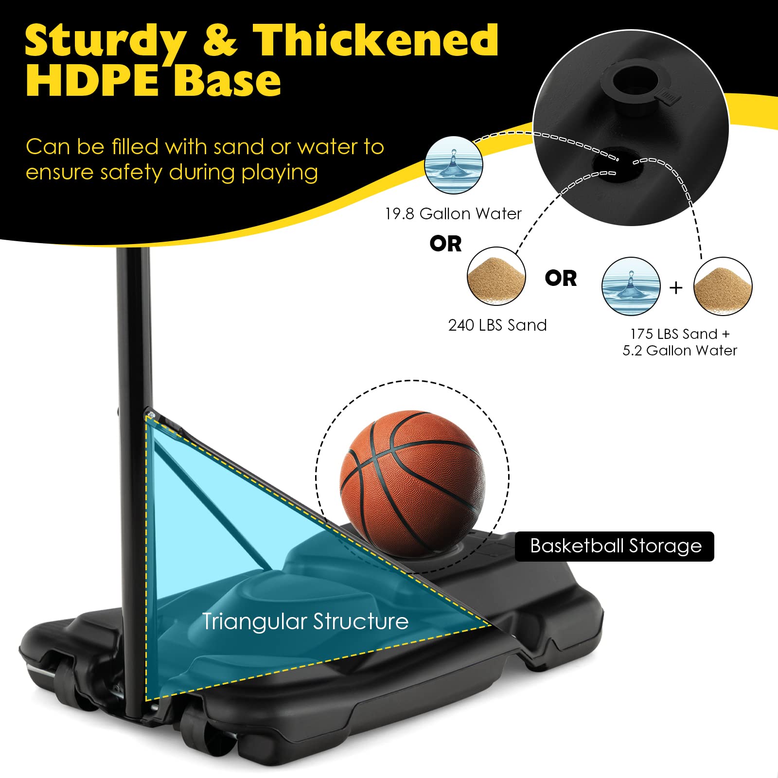Adjustable Basketball Hoop 4.25-10FT - Portable Indoor/Outdoor Goal with Shatterproof Backboard for Kids & Adults - Perfect for Driveway & Backyard Play