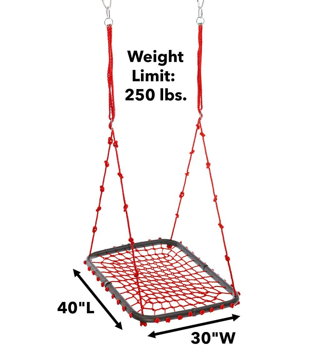 40 Inch Red Giant Rectangular Spider Web Rope Platform Tree Swing with Padded Steel Frame - Heavy Duty 250 lb Capacity - Perfect for Backyard Fun, Kids Playground & Outdoor Adventure