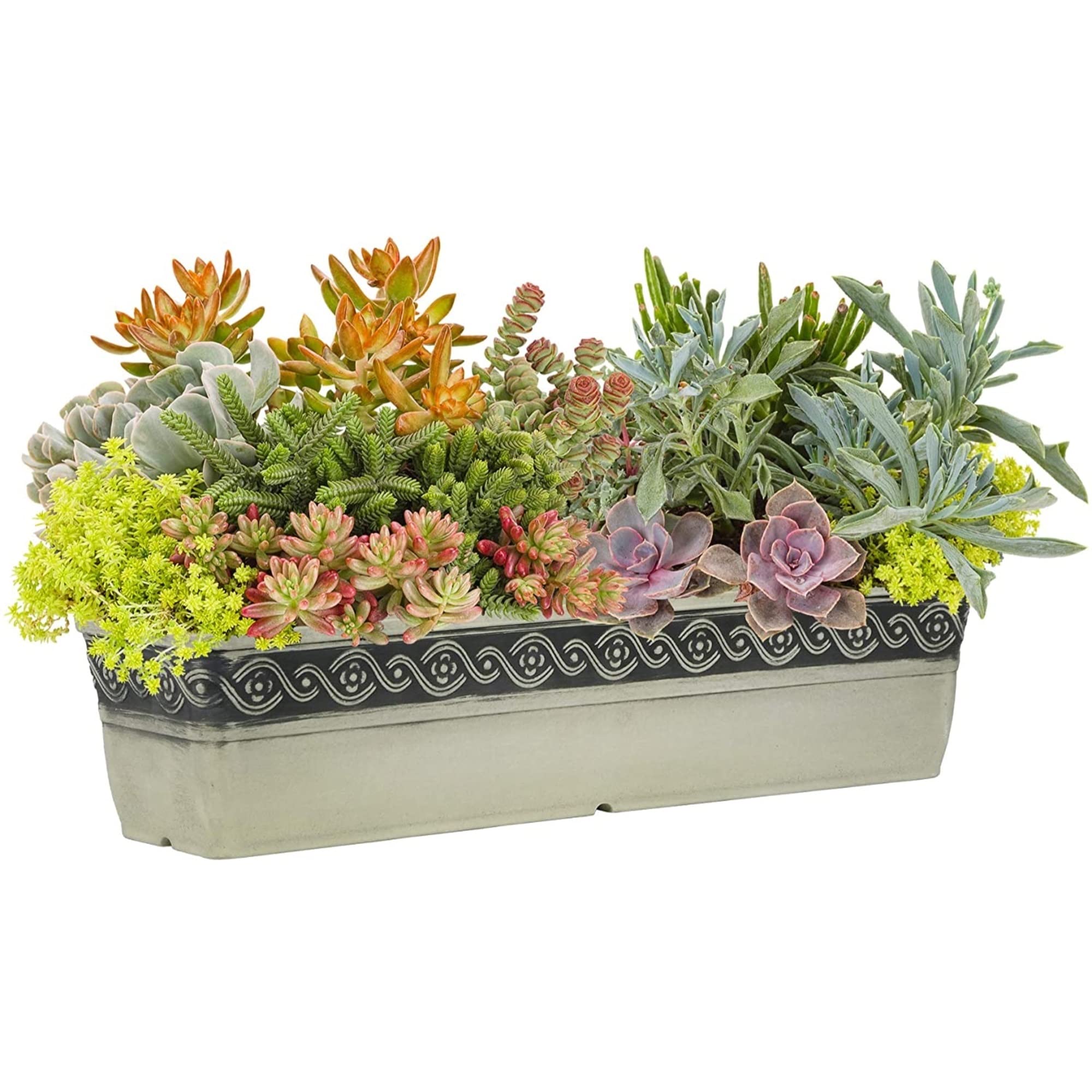 Classic Corinthian Resin Flower Pot Rectangle Planter - 18 Inch Concrete Grey Indoor Outdoor Garden Decor for Patio, Balcony & Home Décor