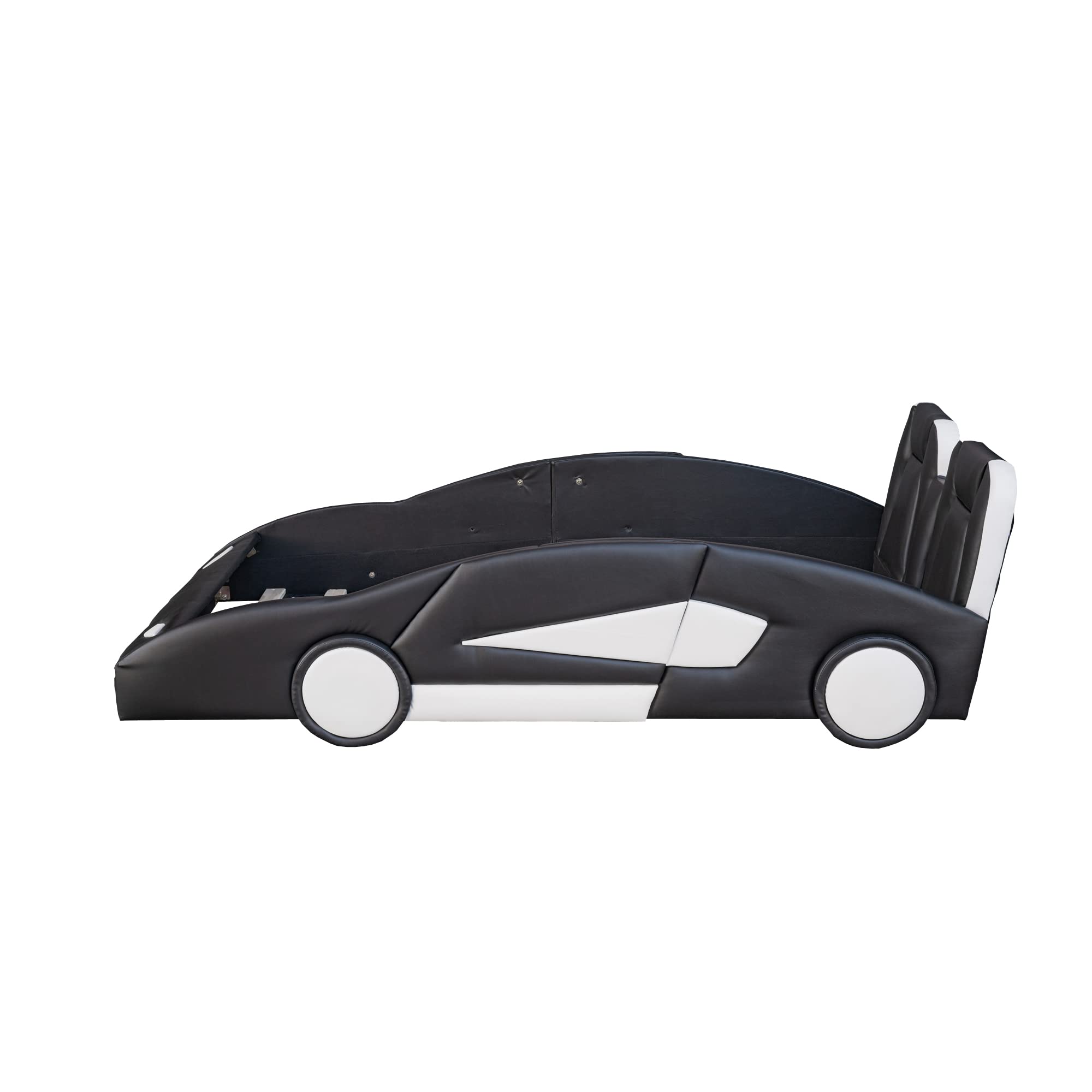 Twin Size Race Car Platform Bed with Wheels - Black Boys Bedroom Furniture for Kids, Teens & Toddlers - Perfect for Themed Bedrooms, Playrooms & Sleepovers