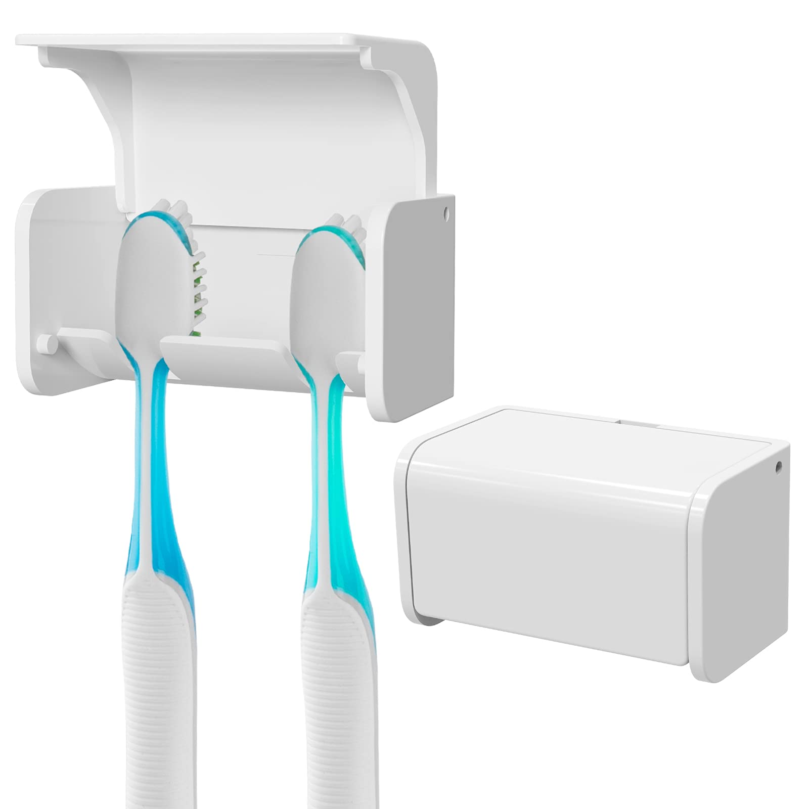 2 Pack Wall Mounted Toothbrush Holder with Cover - Self Adhesive Bathroom Organizer for Medicine Cabinet, Shower, RV & Camper - Space Saving 2 Slot Toothbrush Storage Rack (Perfect for Small Bathrooms, Travel & Compact Living Spaces)