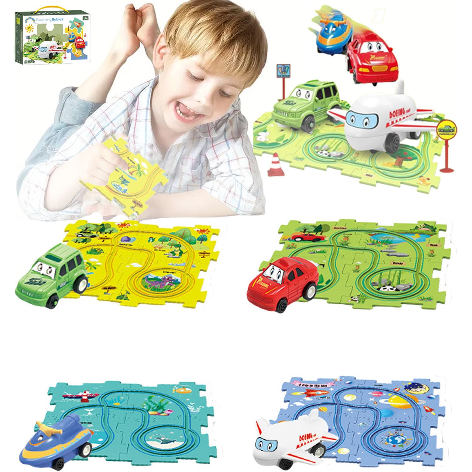 Nukids Puzzle Racer Kids Car Track Set - 20/60/100 PCS Interlocking Race Track Toy for Boys & Girls Ages 3+, STEM Learning Toy for Preschoolers - Perfect for Birthday Gifts, Indoor Play & Family Game Nights (20 PCS Set)