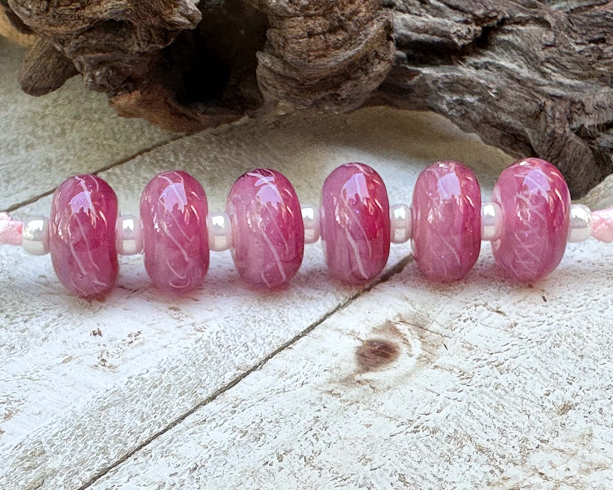6 Peony Glow Pink Lampwork Glass Beads Set for Jewelry Making - DIY Bracelet, Necklace & Craft Projects - SRA Certified