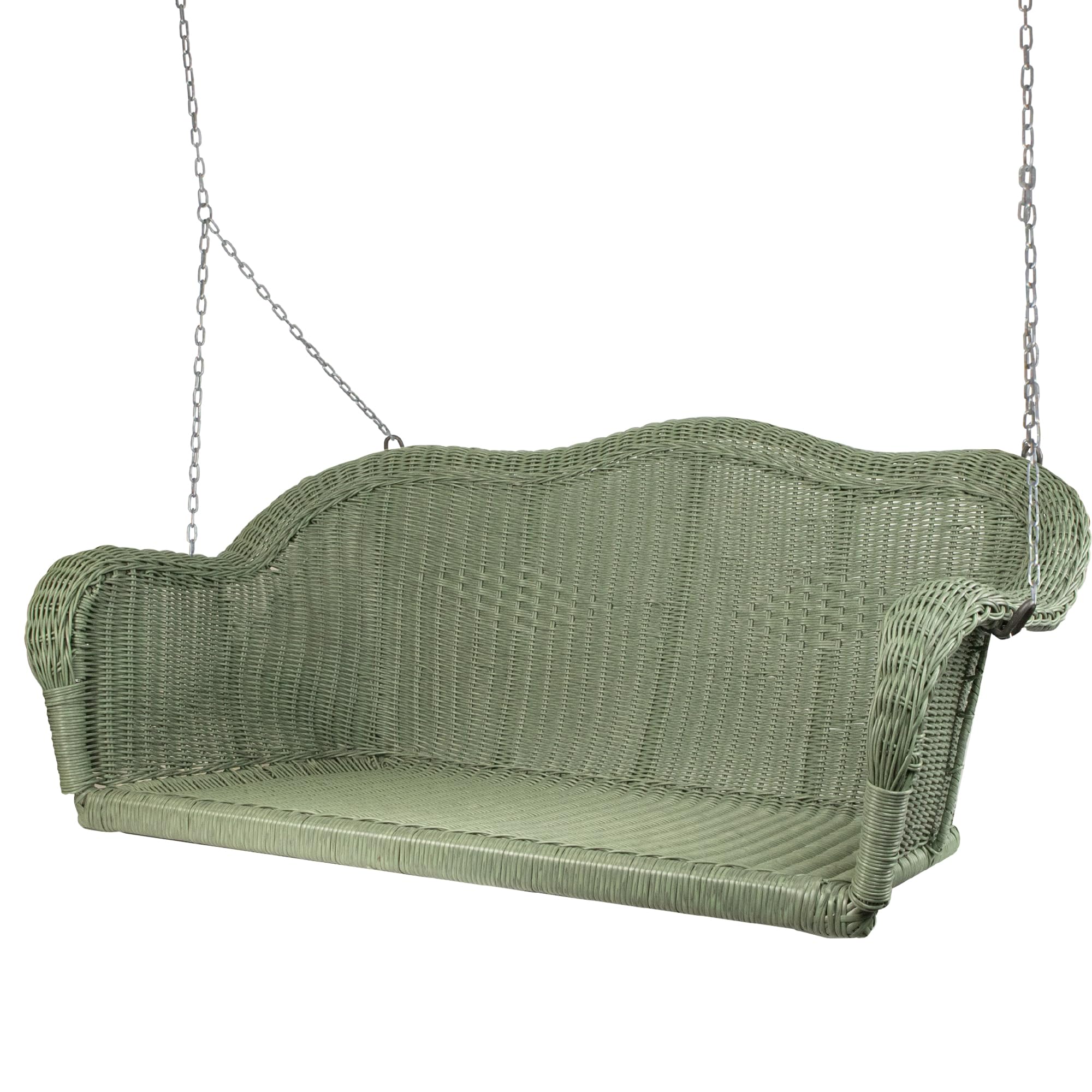 Hand Woven Resin Wicker Porch Swing with Heavy Duty Chains - Outdoor Hanging Chair for Patio, Garden, or Backyard Relaxation (Green)
