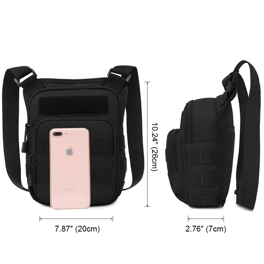 Huntvp Tactical Crossbody Bag - Molle Waist Pack & Shoulder Messenger Bag for Outdoor, Travel, Hiking, EDC & Daily Use (Black) - Perfect for Camping, Work Commute & Urban Exploration