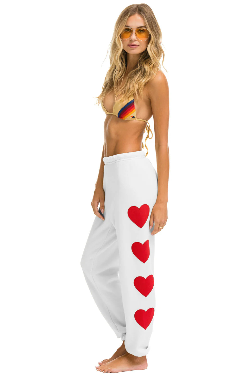 Aviator Nation Women's Heart Stitch 4 Sweatpants - White | Soft Fleece Joggers for Yoga, Lounge & Casual Wear