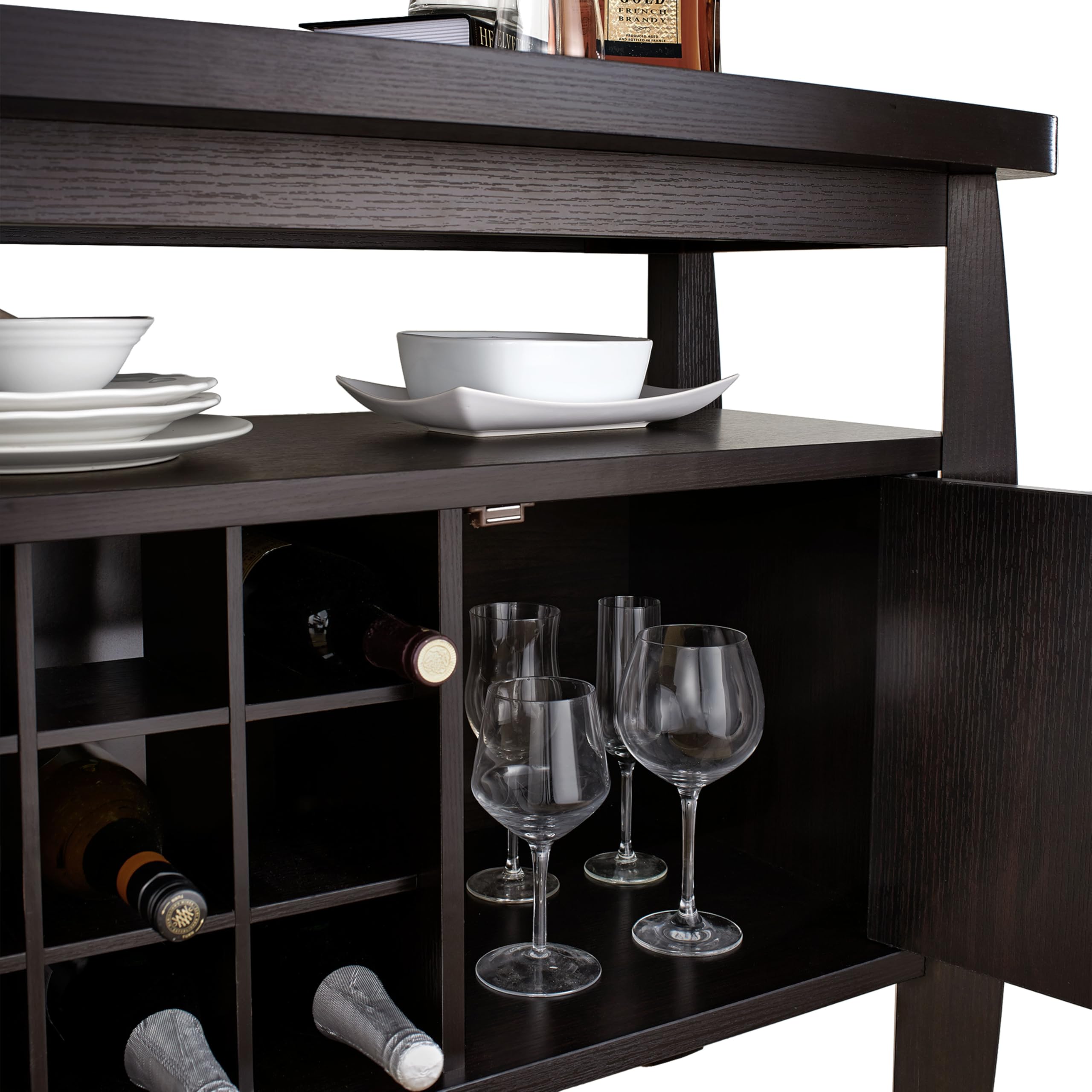 Furniture of America Clyton Modern Kitchen Buffet Storage Cabinet with Doors & Shelves - Wood Sideboard Table, Coffee Bar & 9-Grid Wine Rack for Dining Room, Living Room - Dark Espresso Finish - Perfect for Entertaining, Storage & Home Decor