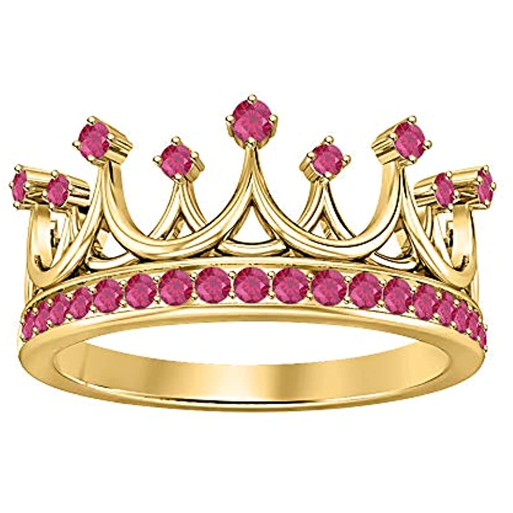 Baalaji Jewellers 925 Sterling Silver 14K Yellow Gold Plated Round Cut Gemstone Diamond Queen Tiara Crown Ring for Women - Perfect for Engagement, Wedding, Anniversary & Special Occasions