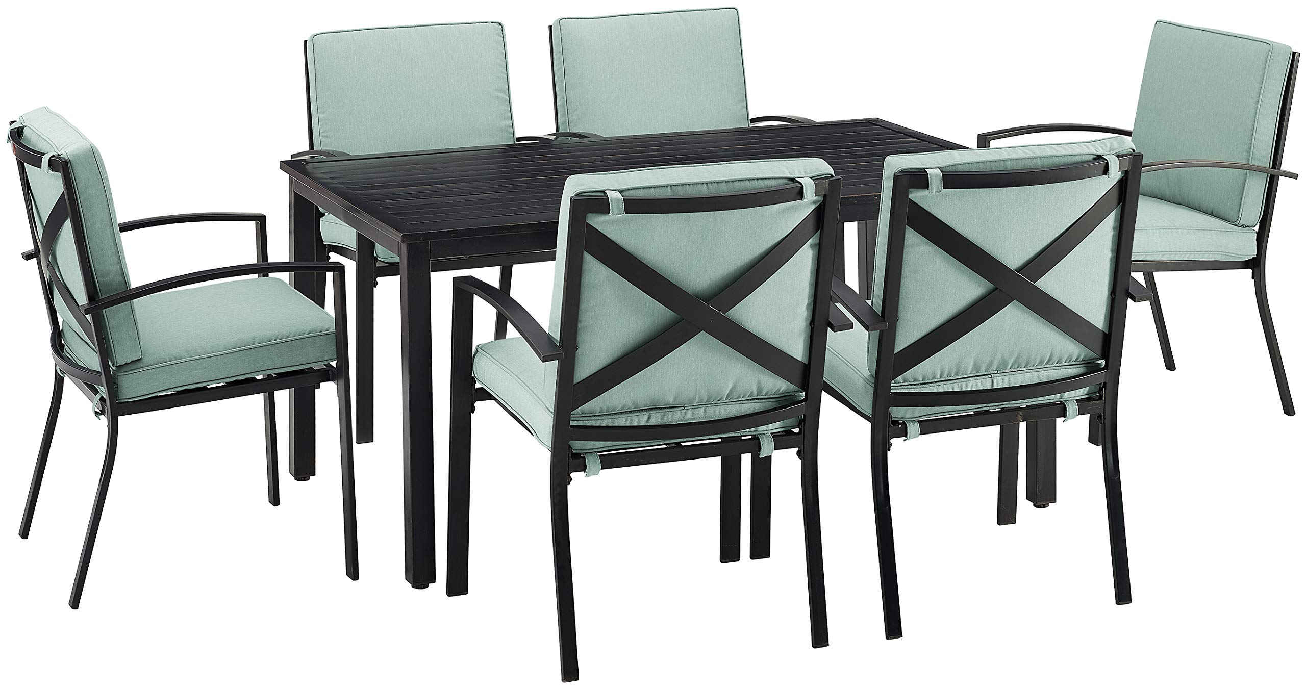 Crosley Kaplan 7-Piece Outdoor Dining Set - Patio Table & 6 Chairs with Oiled Bronze Frame & Mist Cushions - Perfect for Backyard, Deck, Garden & Outdoor Entertaining