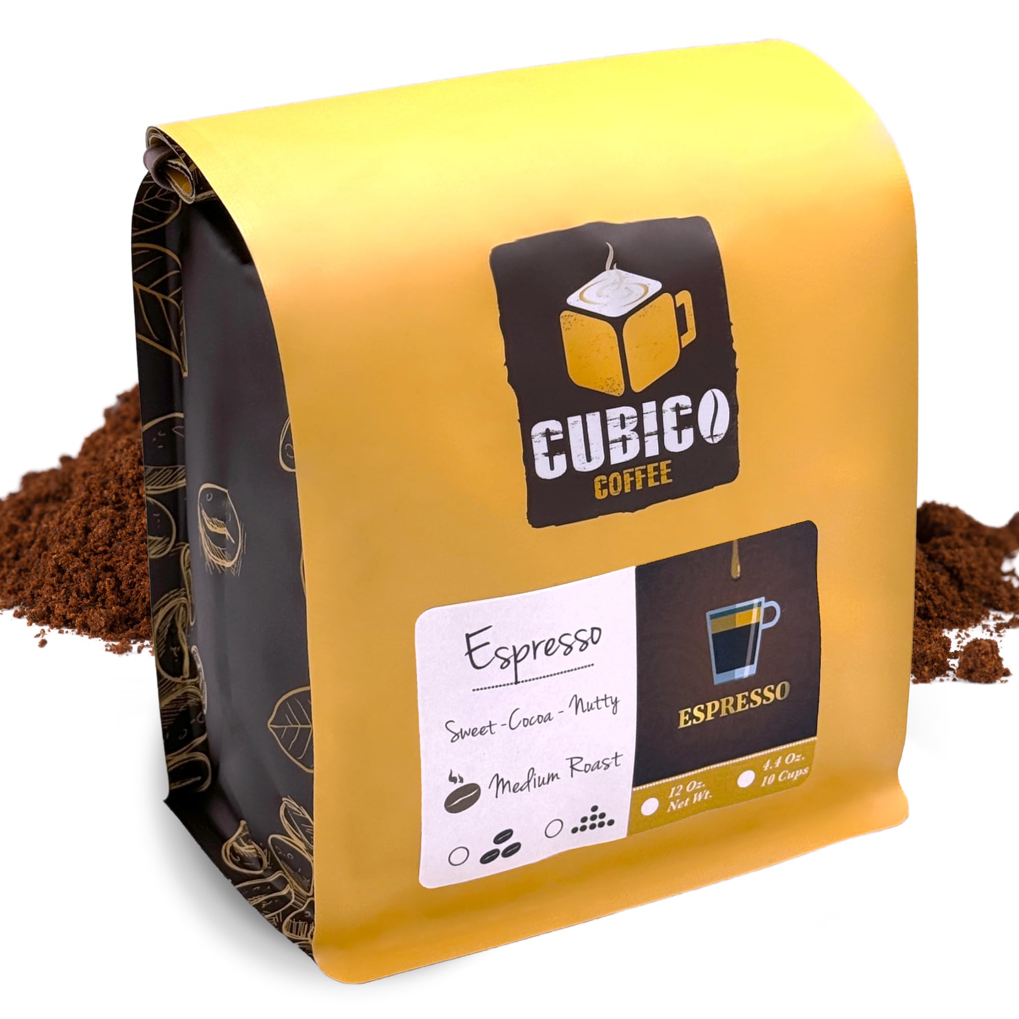 Premium Espresso Blend Fresh Roasted Ground Coffee - 12 Ounce Bag | Rich & Bold Flavor for Espresso Machines & French Press | Cubico Coffee | Perfect for Home Brewing & Office Use