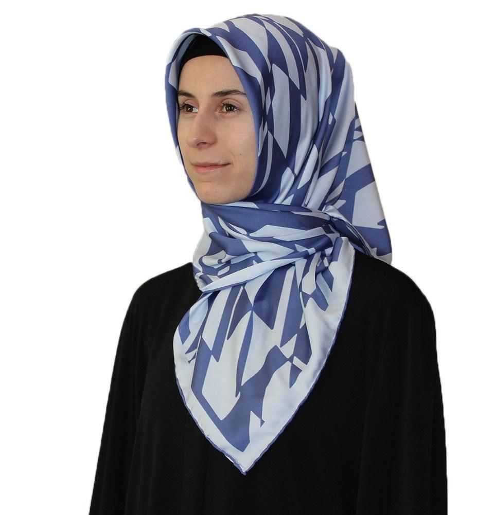 Aker Satin Square Hijab Scarf 6749 924 Blue - Modest Muslim Headscarf for Women, Soft & Breathable Prayer Shawl - Perfect for Daily Wear, Work, and Special Occasions