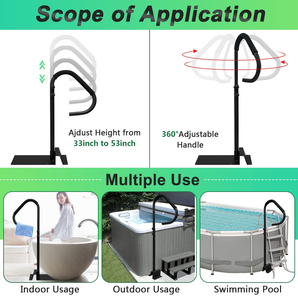 **Hot Tub Handrail with Slide - Spa Safety Grab Bar for Easy Entry & Exit - Non-Slip Hot Tub Steps Railing with Mount Base - Perfect for Indoor/Outdoor Spas & Jacuzzis (Ideal for Seniors & Mobility Assistance)**