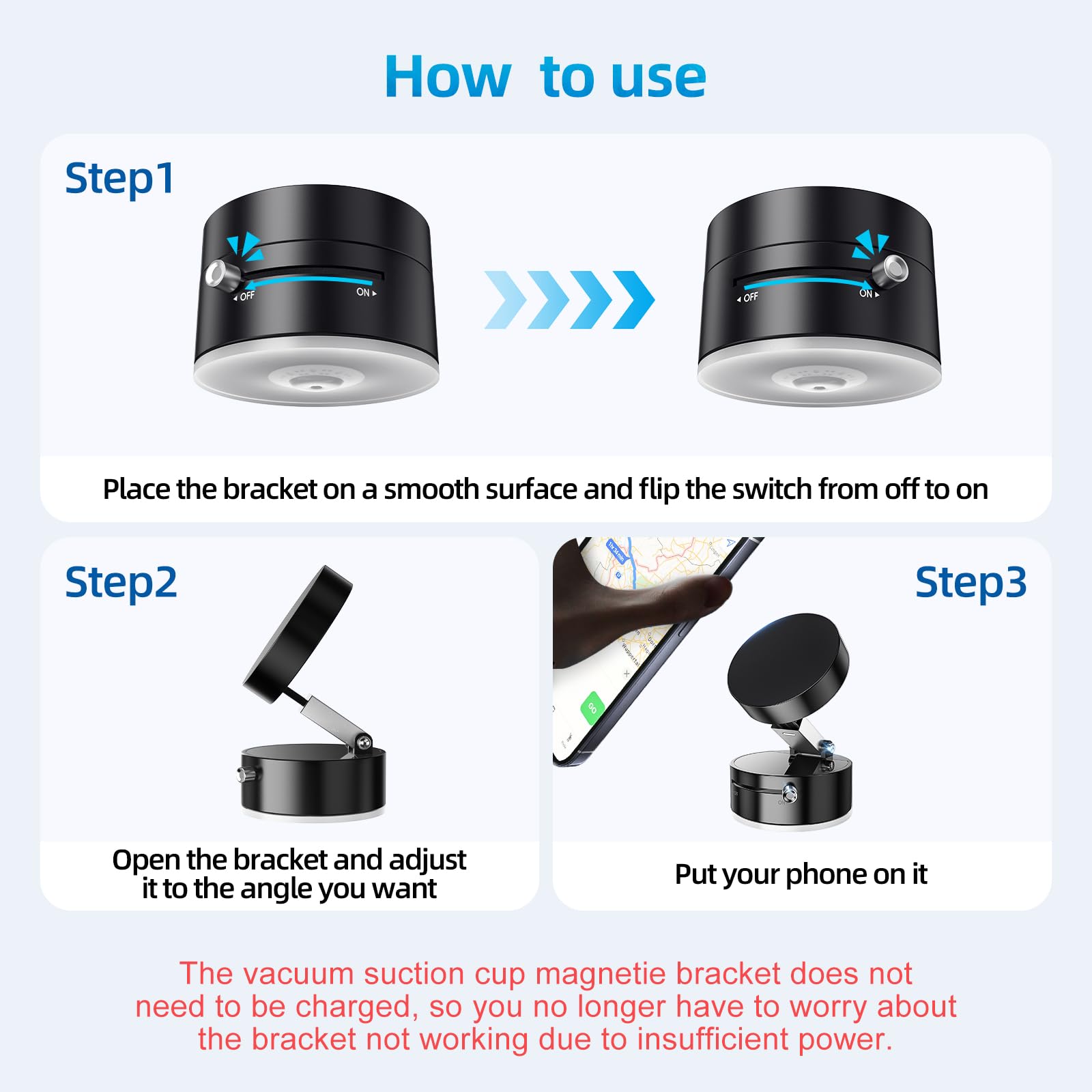 Vacuum Suction Magnetic Phone Holder - Adjustable Car Mount for iPhone 16/15/14/13/12, Foldable Stand for Gym, Shower, Mirror & Dashboard Use