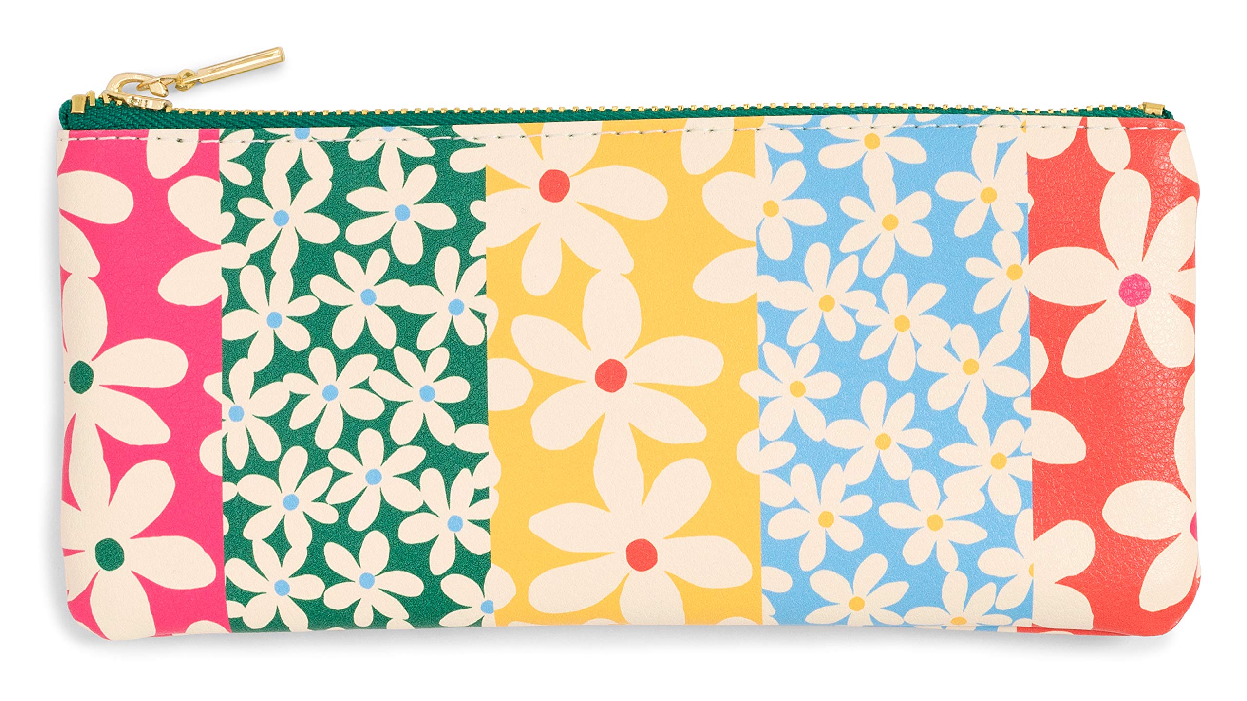 ban.do Get it Together Floral Leatherette Pen & Pencil Case - Small Zippered Pouch for School Supplies, Art Tools, Travel Toiletries & Makeup Organizer (Daisy Pattern) - Perfect for Students, Artists & Travelers