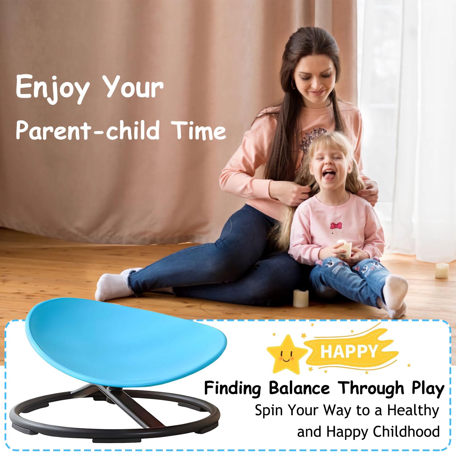 Kids Sensory Spinning Chair - Sit & Spin Swivel Chair with Metal Base & Non-Slip Design for Sensory Play, ADHD & Autism - Comfortable Wobble Chair for Classroom, Therapy & Home Playroom