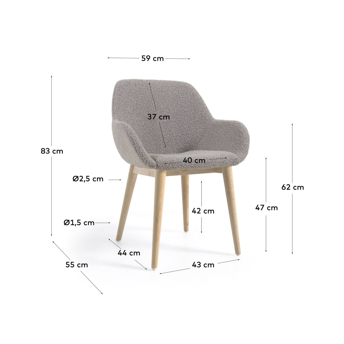 Konna Boucle Dining Chair - Modern Upholstered Accent Chair for Kitchen, Dining Room & Office - Soft Textured Fabric & Sturdy Wooden Legs