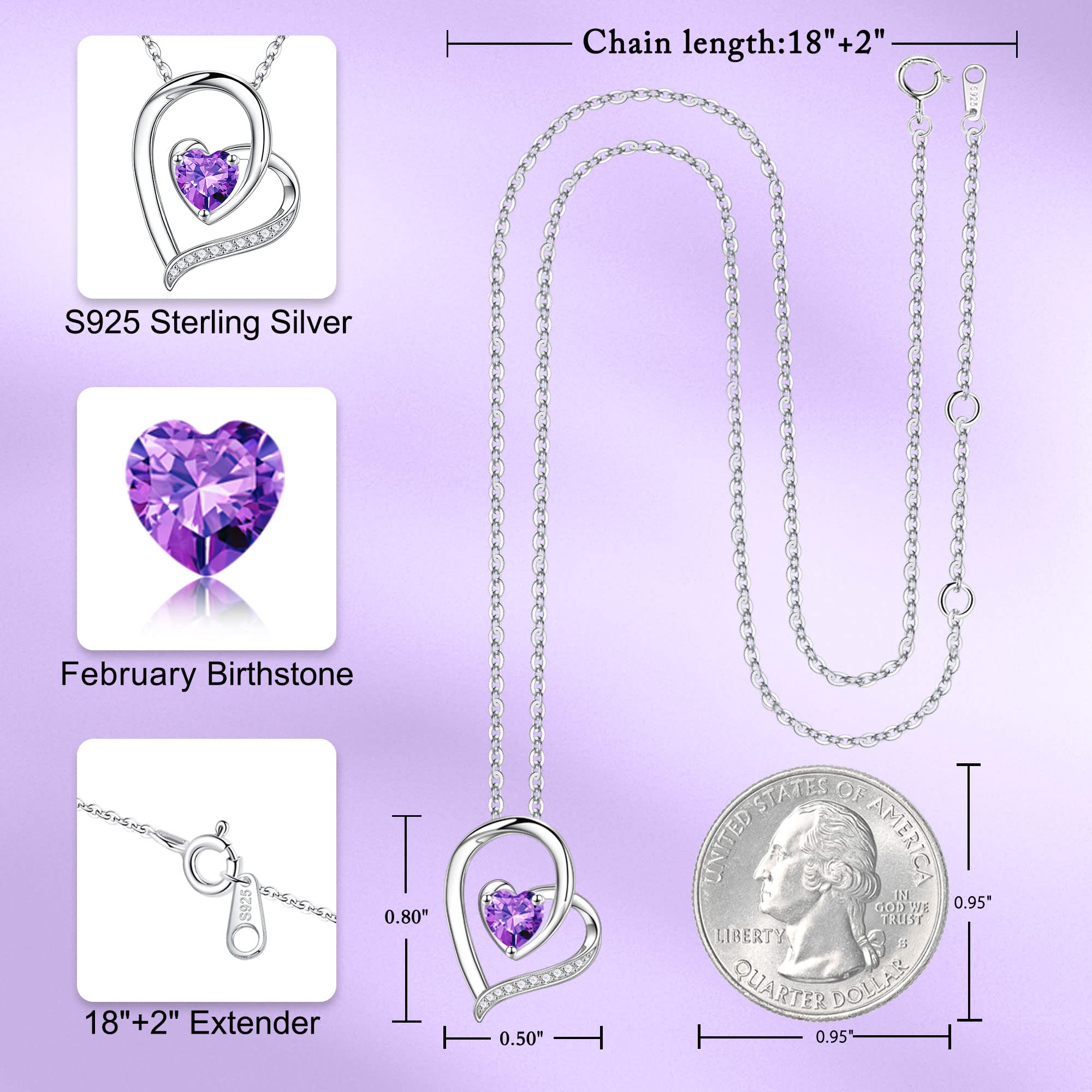 925 Sterling Silver Birthstone Necklace for Women - Heart Pendant with Genuine Birthstone | Personalized Gift for Mom, Wife, Daughter | Perfect for Mother's Day, Anniversary, Birthday | Elegant Jewelry for Everyday Wear & Special Occasions