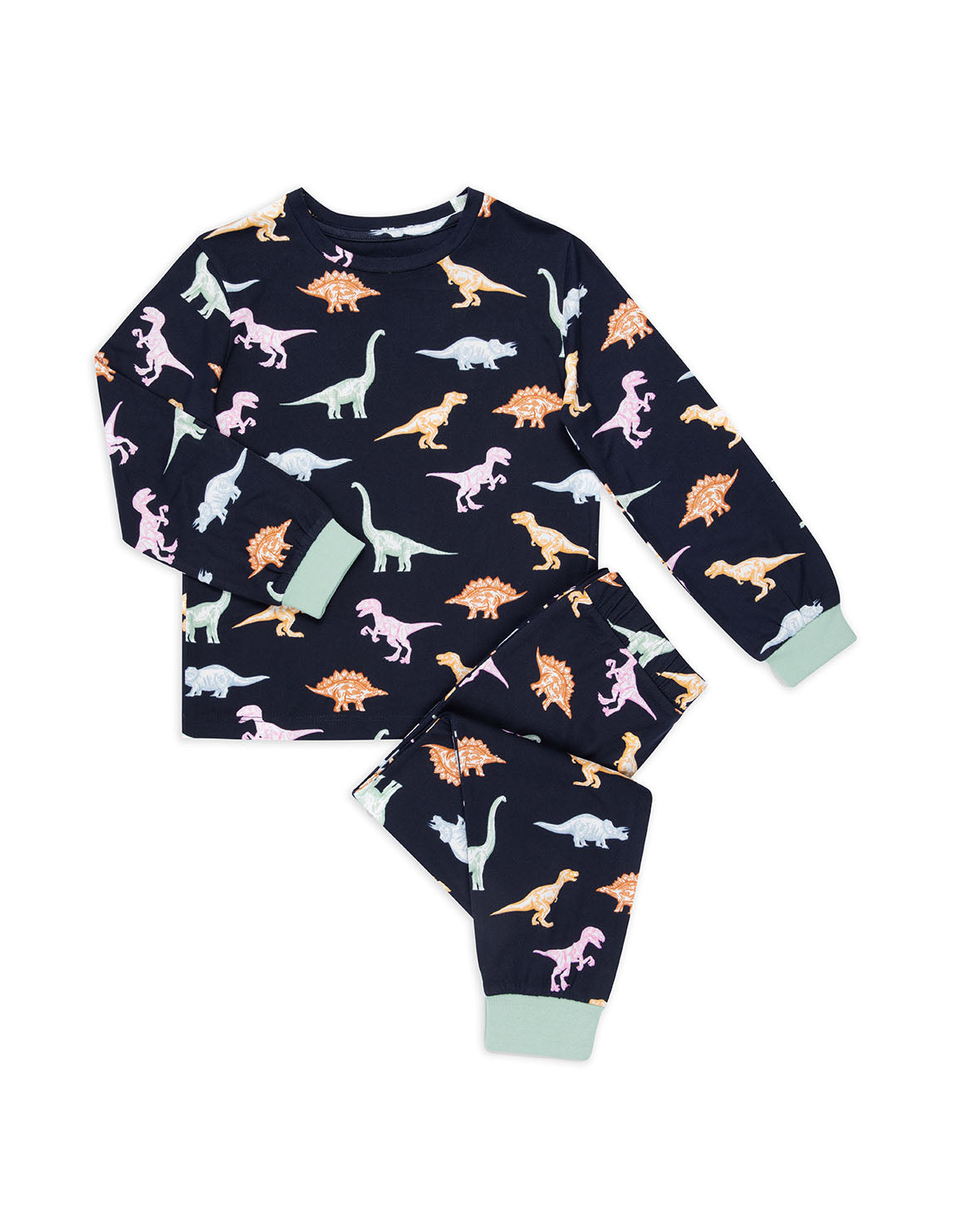 Dinosaur Print Kids Long Sleeve Pajama Set - Navy Blue | Soft & Comfortable Boys & Girls Sleepwear for Bedtime & Lounging