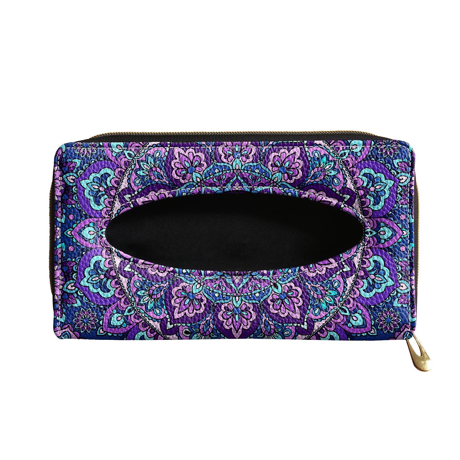 Jeocody Purple Mandala Floral Car Visor Tissue Holder - PU Leather Sun Visor Napkin Organizer for Backseat, Car & Travel Accessories - Perfect for Road Trips, Commuting & Family Car Rides