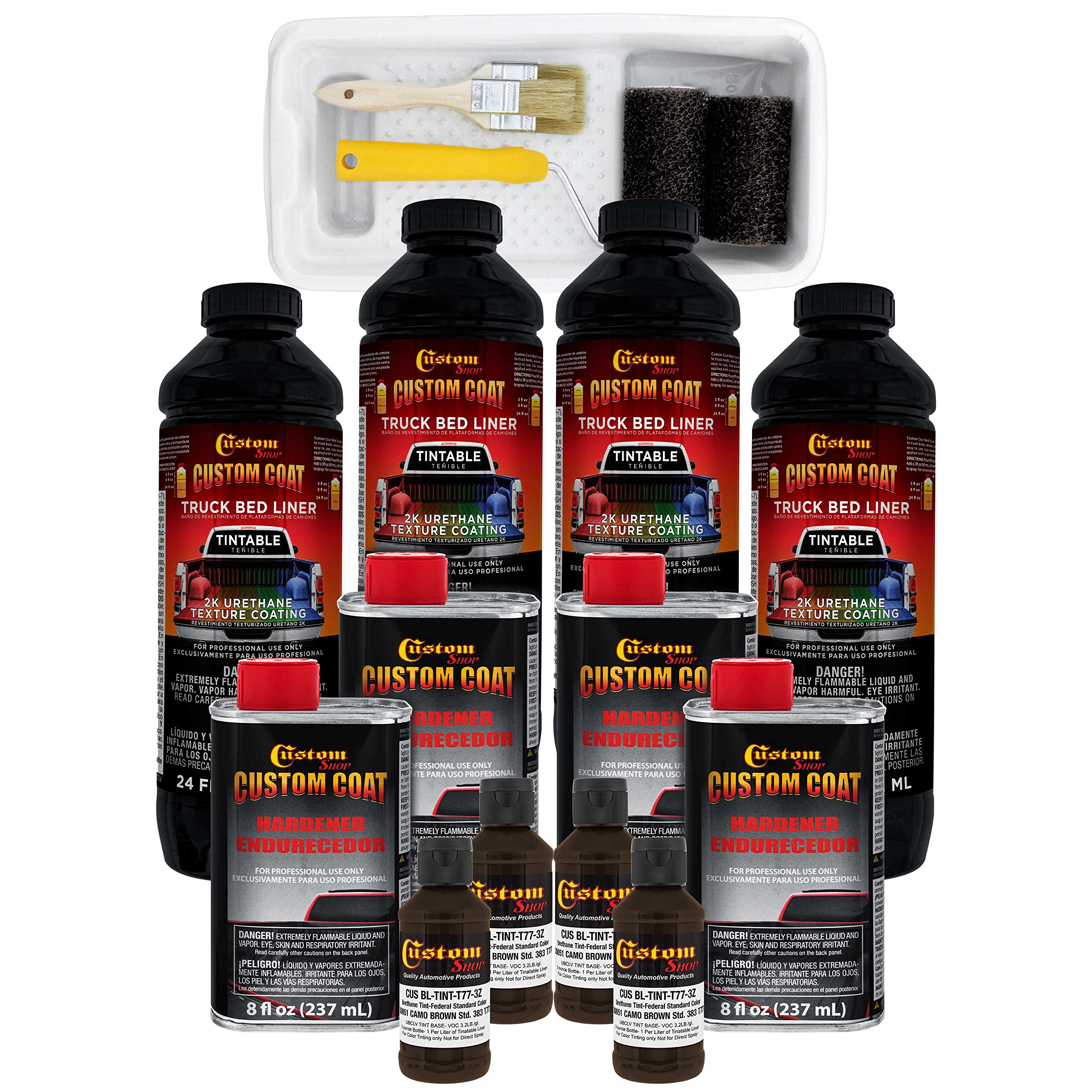 Federal Standard #30051 Camo Brown T77 Urethane Truck Bed Liner Kit - 1 Gallon Roll-On, Brush-On or Spray-On Protective Coating with Roller Applicator | Durable Textured Finish for Pickup Trucks, Trailers & Off-Road Vehicles