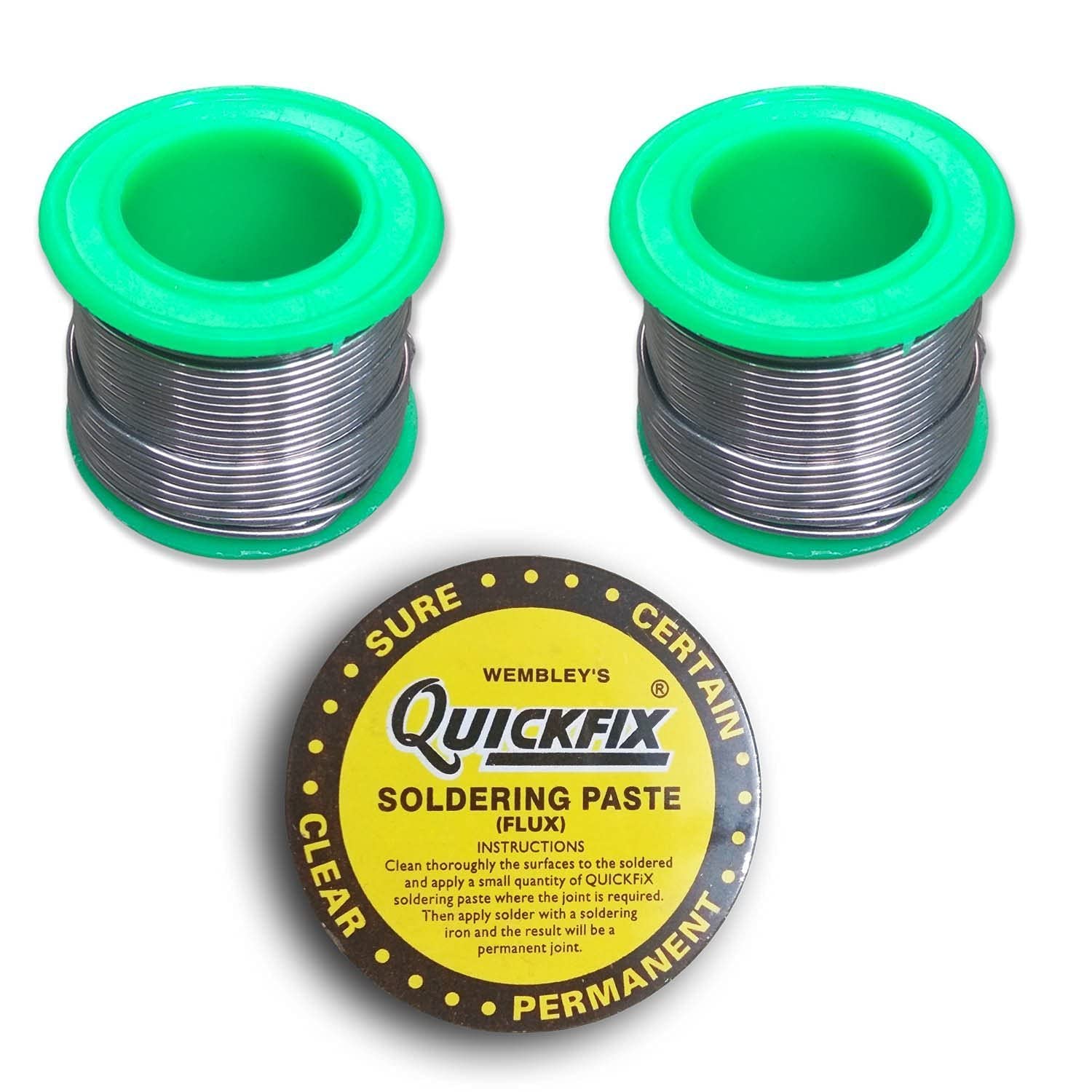 Gilhot® Rosin Core Solder Wire 2 Rolls (50g) with Quickfix Soldering Paste Flux (15g) Combo Kit - Perfect for Electronics Repair, DIY Projects, and Home Improvement