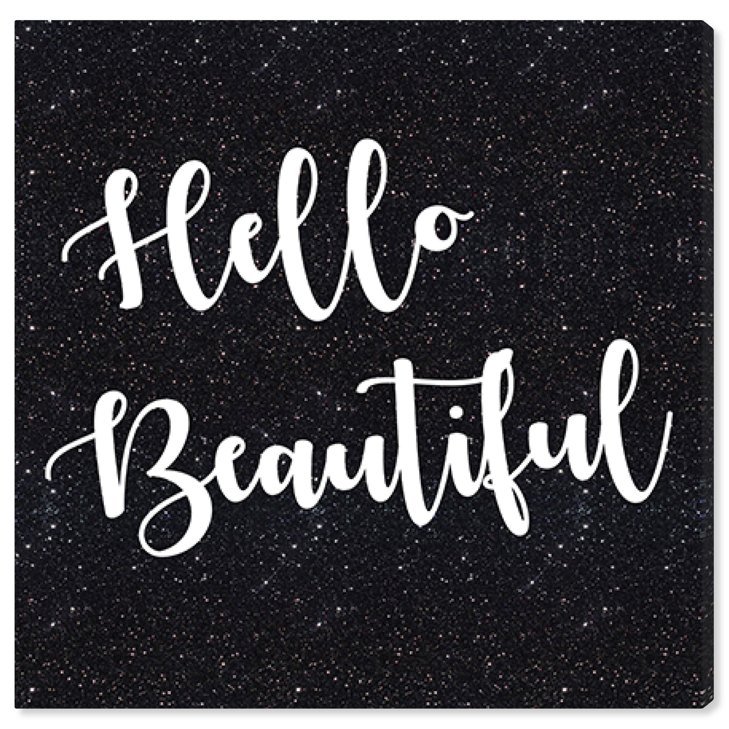 Oliver Gal Artist Co. 'Hello Beautiful Glitter' Typography Wall Art - 30x30 Inch White & Black Canvas Print for Living Room, Bedroom, Office Decor - Inspirational Quote Home Decor Gift