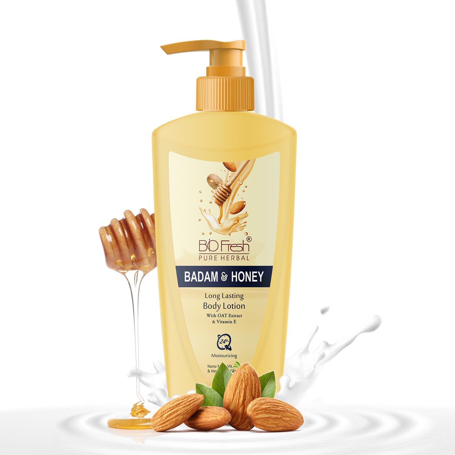 BIOFRESH HERBALS Almond & Honey 24-Hour Moisturizing Body Lotion - Lightweight, Non-Greasy Winter Skin Care Cream for Dry & Sensitive Skin (300ml) - Perfect for Daily Hydration & Nighttime Nourishment