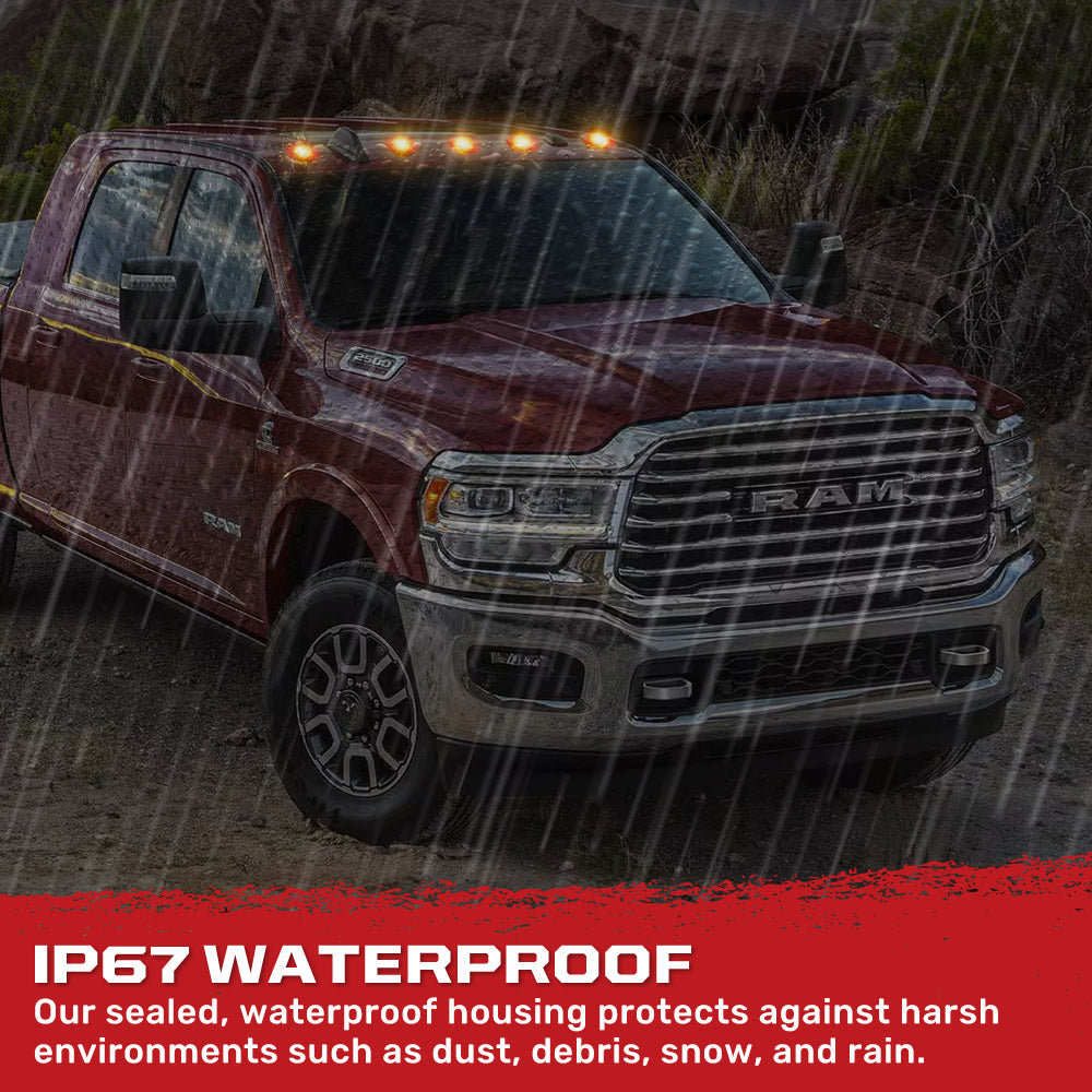Dodge RAM HD 2500/3500 19-25 5-Piece Amber LED Cab Roof Lights - Clear Lens - Direct Replacement for Factory/OEM Cab Roof Lights - Perfect for Off-Roading, Truck Customization & Night Visibility