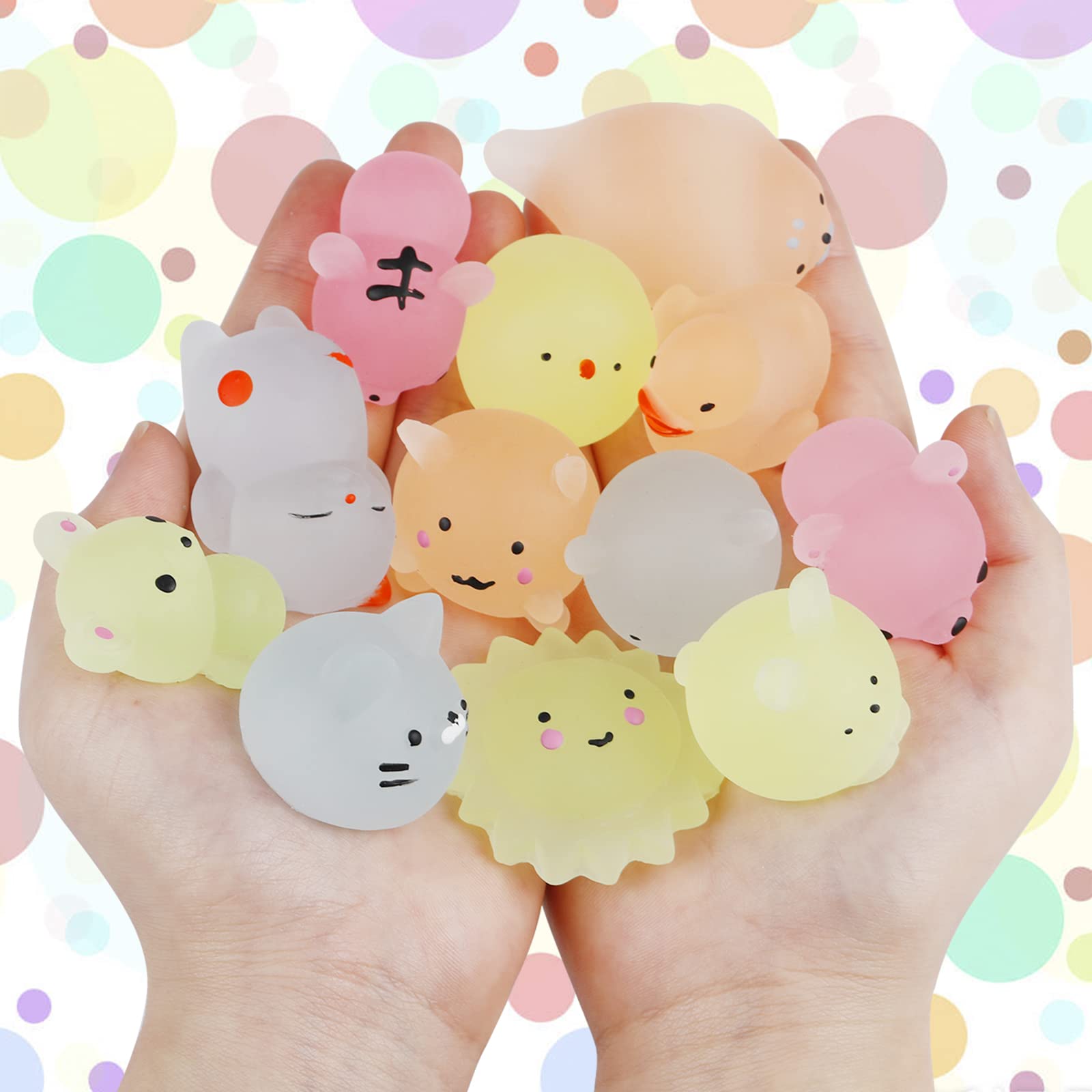 Outee 16-Piece Mini Mochi Animal Toys Set - Glow in The Dark Stress Relief Squishy Toys for Kids, Bulk Random Cat Figures for Halloween Party Favors & Goodie Bag Stuffers - Perfect for Sensory Play, Birthday Gifts, and Classroom Rewards