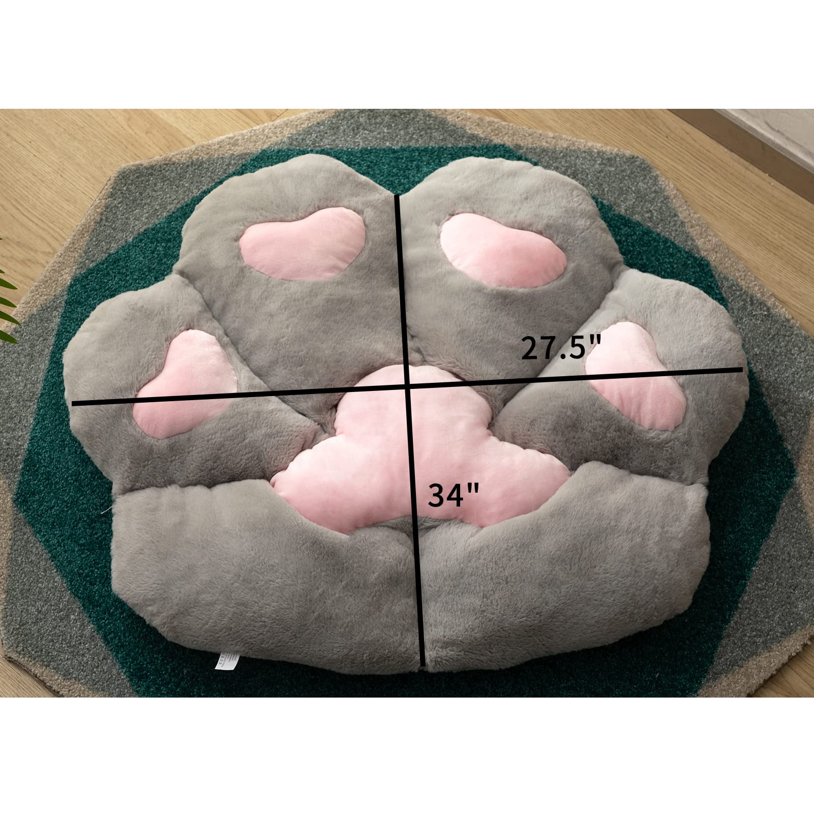 ALIMORDEN Large Cat Paw Cushion - Soft Plush Grey & Pink Seat Pad for Office Chair, Sofa, Floor - Comfortable Lazy Cushion for Home, Work & Relaxation