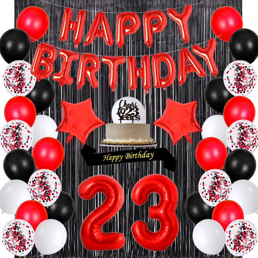 23rd Birthday Party Decorations Set - Happy Birthday Banner, Sash, Cake Topper, Number 23, Confetti & Balloons for Women's 23rd Birthday Celebration | Perfect for Girls' Birthday Parties, Milestone Celebrations & Instagram-Worthy Decor