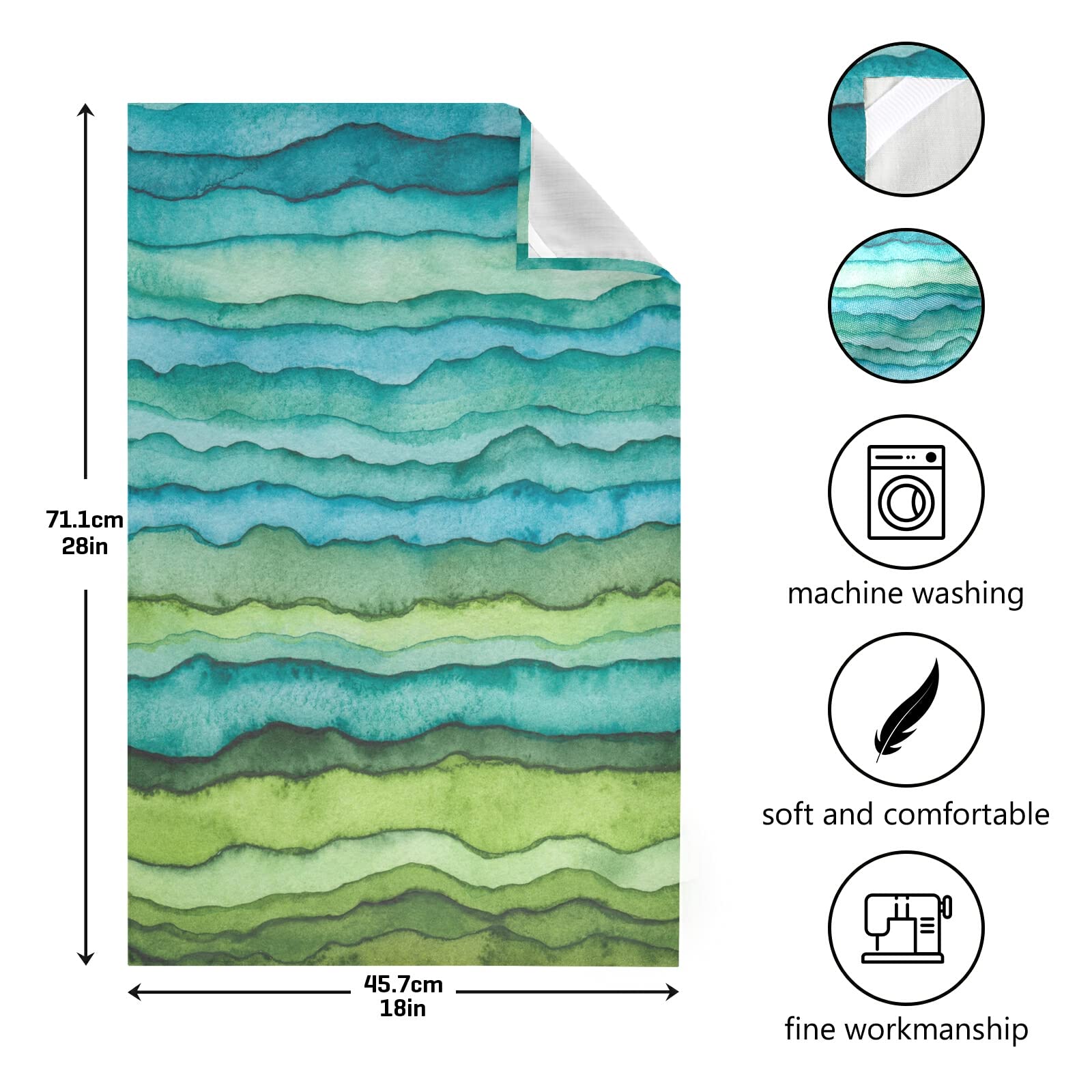 Bright Blue and Green Striped Waffle Weave Dish Towel Set - 1 Polyester Kitchen Towel with Hanging Loop, Absorbent Dish Cloth & Tea Towel for Cooking, Cleaning, and Decor