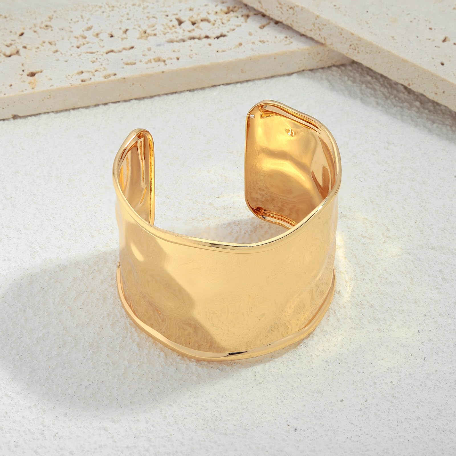 Hammered Gold Cuff Bracelets for Women - Adjustable Open Bangle - Chunky Statement Wide Vintage Boho Jewelry - Perfect for Casual Wear, Parties & Special Occasions