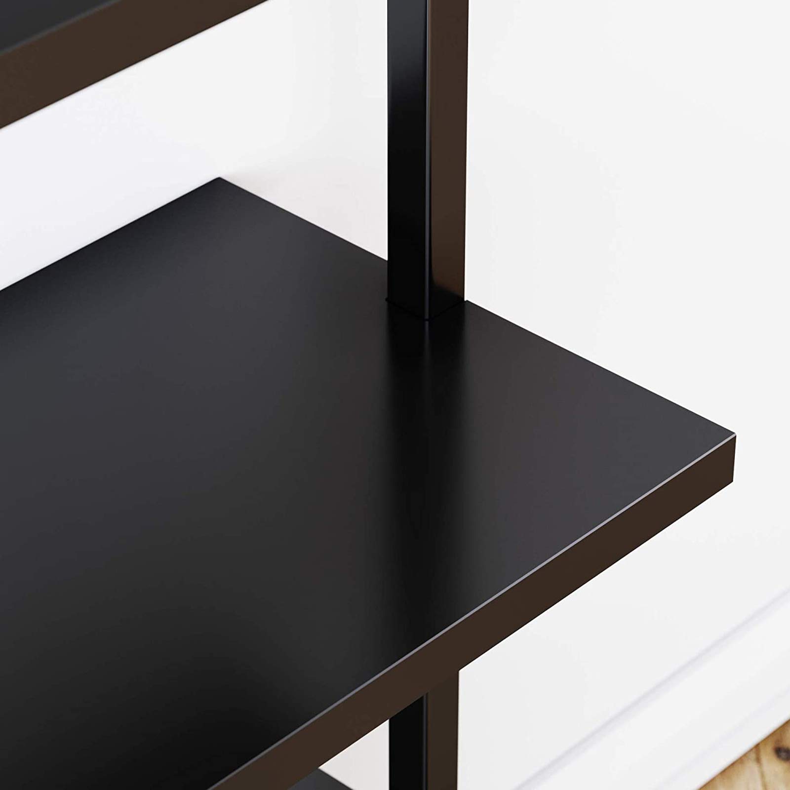 5-Tier Wooden Bookshelf Ladder - Modern Tall Black Wall Shelf for Books & Decor | Space-Saving Bookcase Organizer for Living Room, Bedroom, Home Office & Study