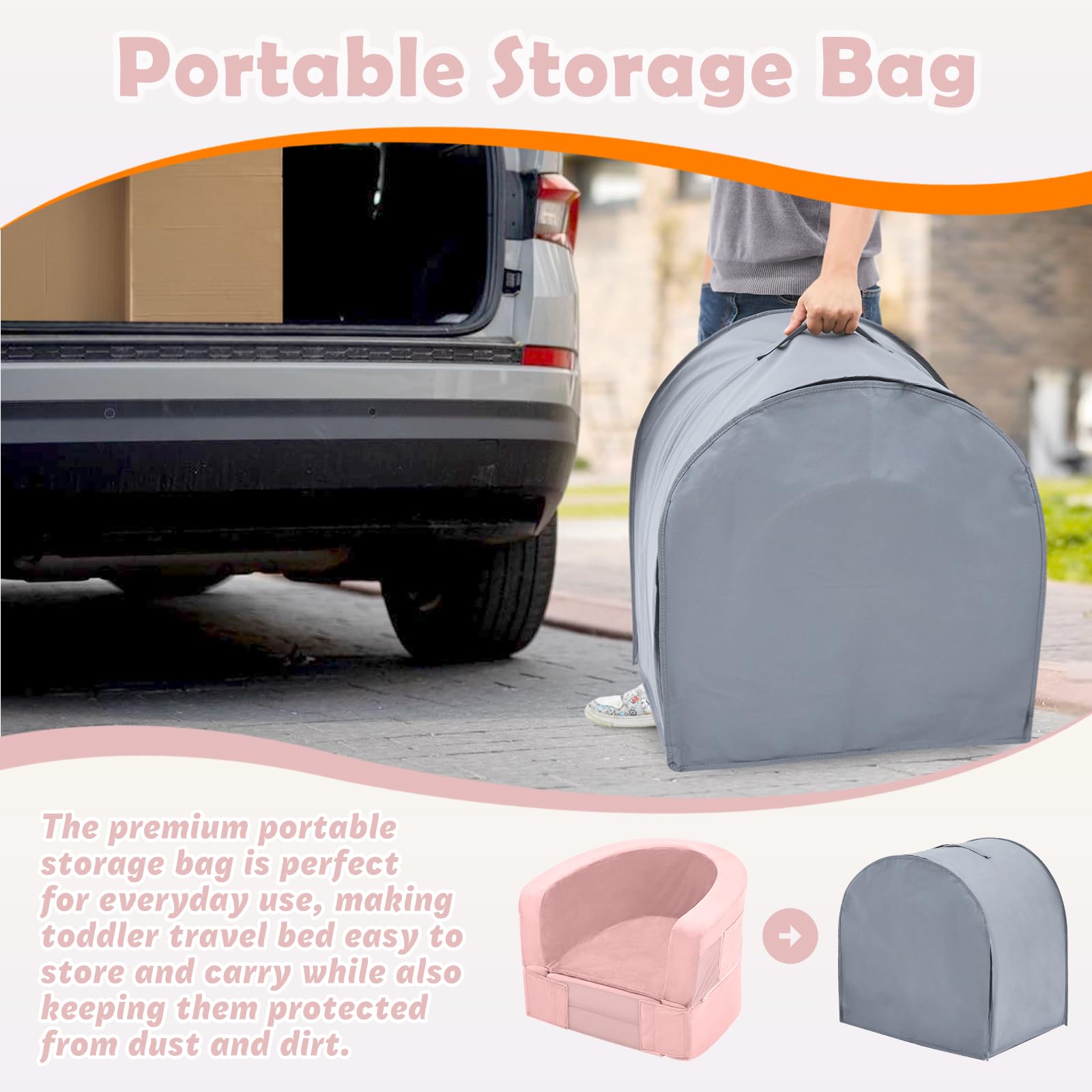 Portable Toddler Travel Bed - Foldable 2-in-1 Kids Sofa with Soft Foam & Washable Cover | Convertible Toddler Cot for Indoor & Outdoor Use | Perfect for Camping, Travel, Playdates & Sleepovers