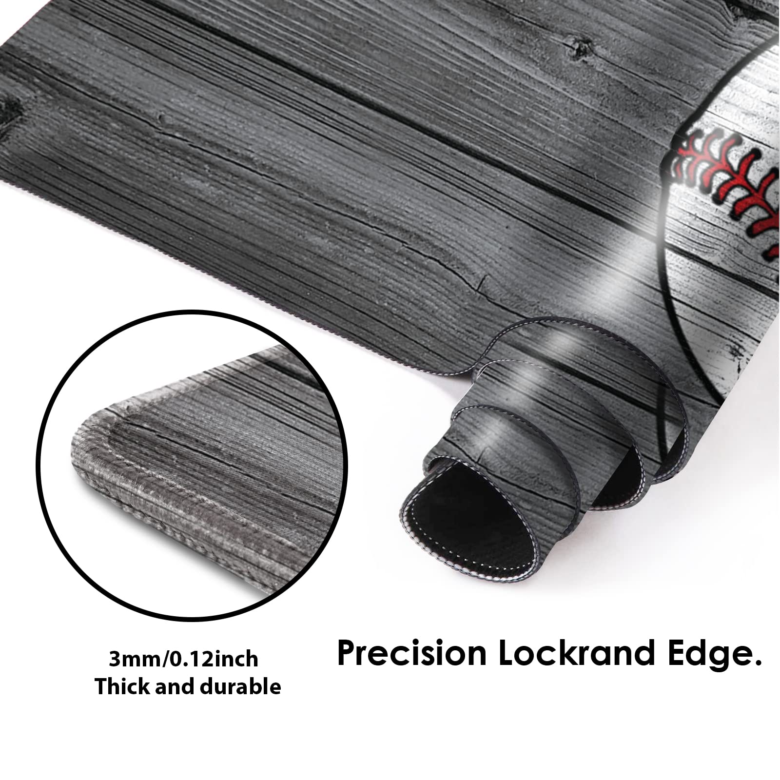 XXL Gaming Mouse Pad 31.5x11.8 Inches - Stitched Edges, Anti-Slip Rubber Base, Ergonomic Design for PC & Computer Gaming - Custom Wooden Baseball Print - Perfect for Office Work & Esports