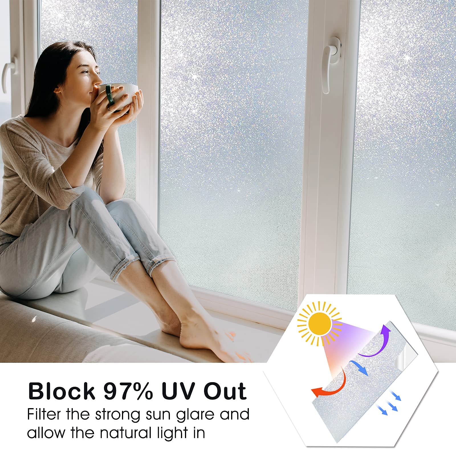 One Way Daytime Privacy Heat Blocking Window Film - Decorative Frosted Window Tint for Home & Office - UV Protection & Energy Saving Solution for Windows, Glass Doors & Skylights