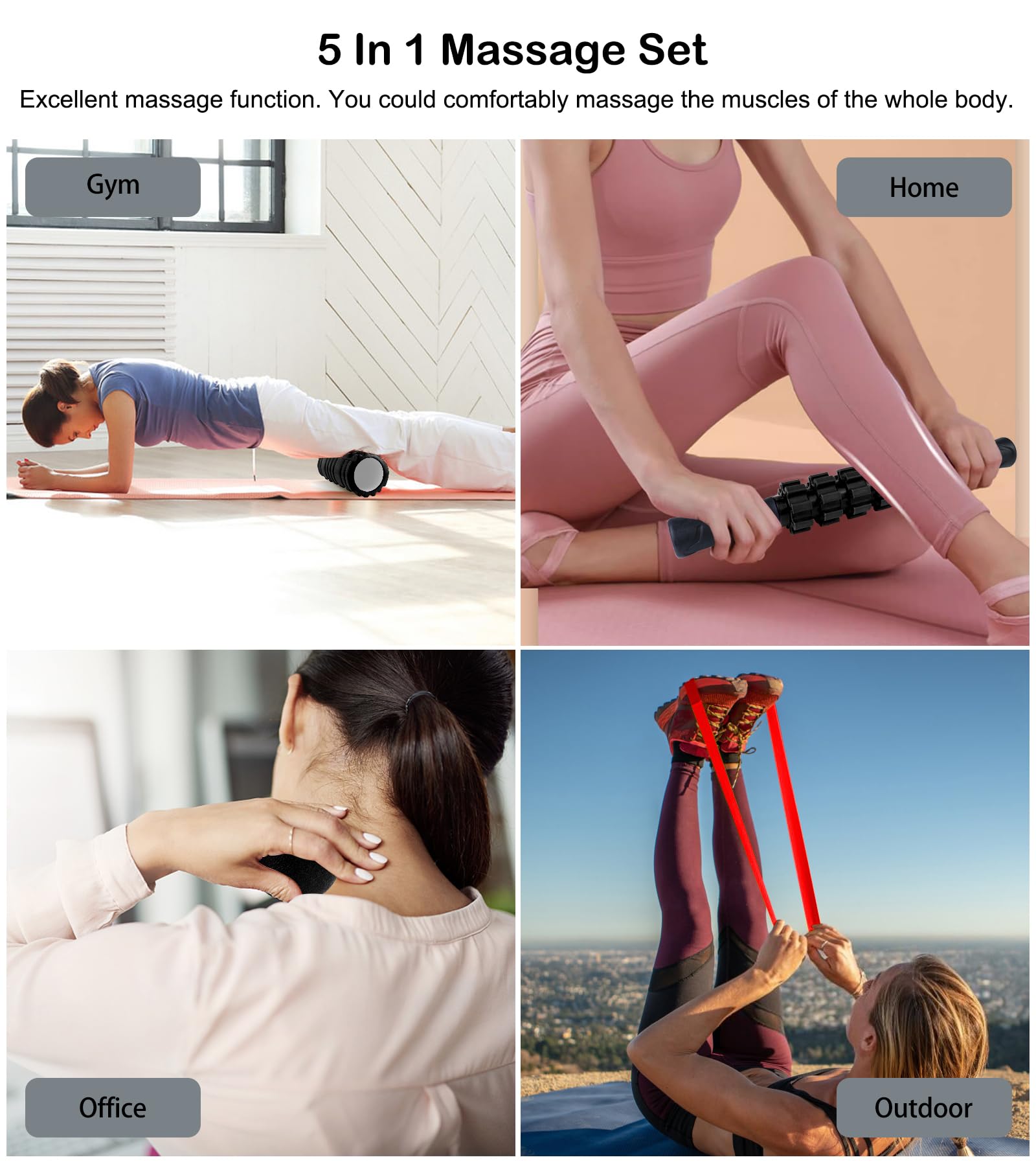 5-in-1 Foam Roller Set for Deep Tissue Massage - Trigger Point Roller, Massage Stick, Therapy Ball & Resistance Band - Perfect for Yoga, Pilates, Workout Recovery & Full Body Muscle Relief - Home Gym & Sports Recovery Essential