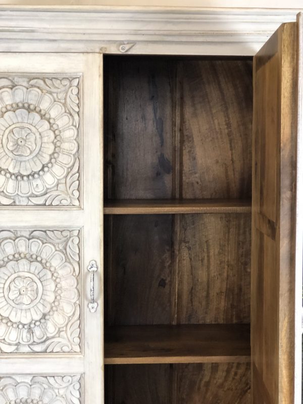 Exquisite Hand-Carved Floral Wooden Armoire - Authentic Indian Handmade Furniture for Bedroom & Living Room Storage