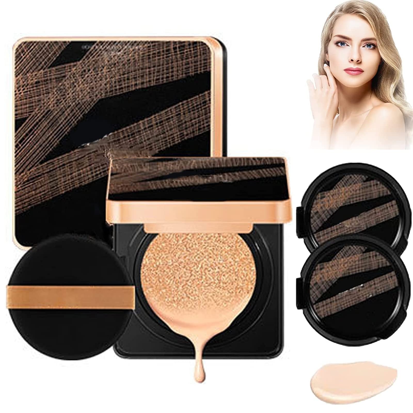 Gold Concealer Air Cushion Cream - Waterproof BB & CC Foundation with Long-Lasting Moisturizing Coverage | Perfect for Daily Makeup, Photo Shoots & Special Occasions