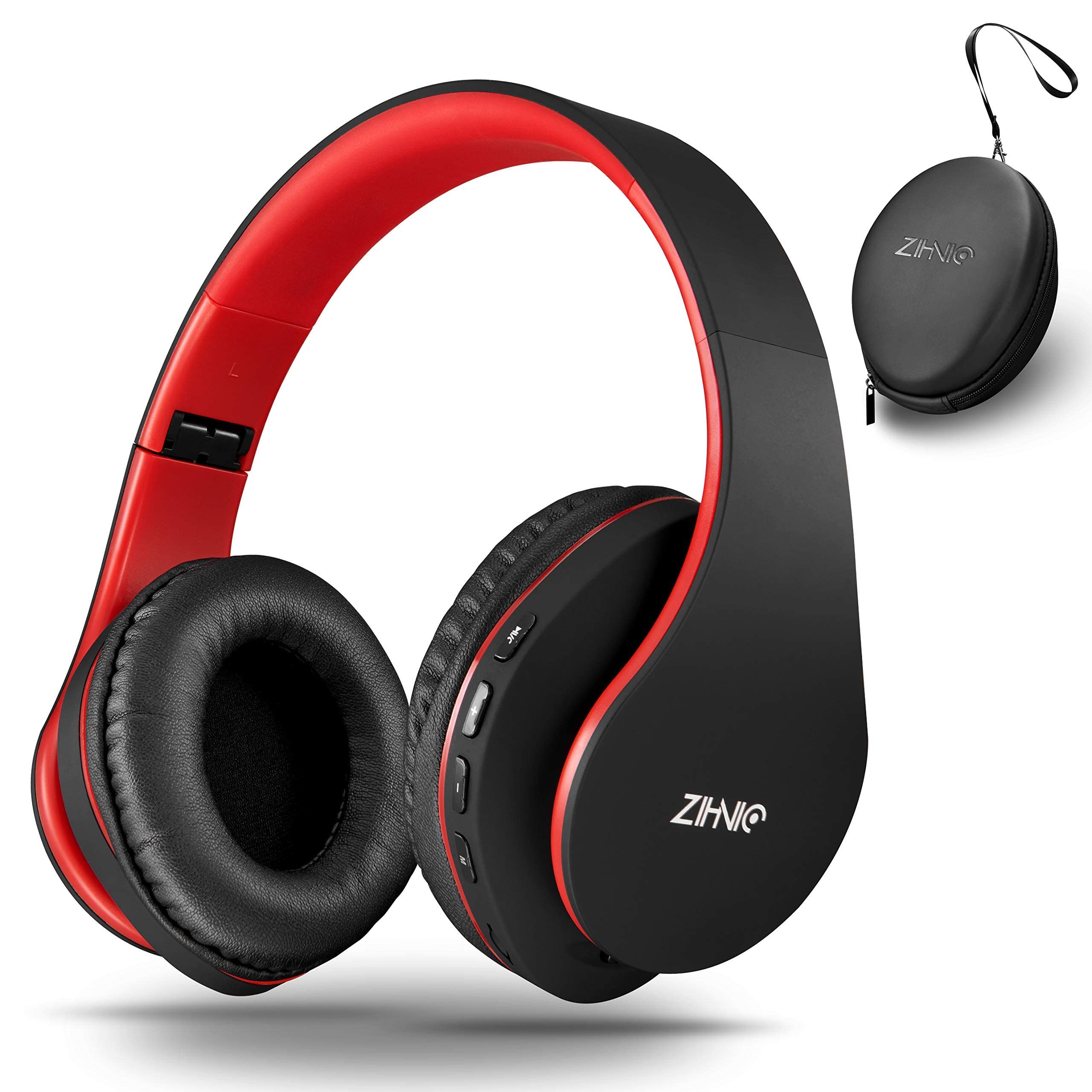 ZIHNIC 2-Pack Wireless Headphones Bundle - 1 Black Over-Ear & 1 Black Red Foldable Bluetooth Headset for Travel, Work, and Gym Use