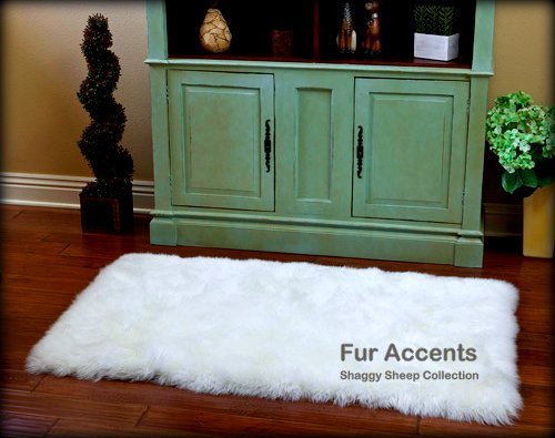 Luxury Faux Sheepskin Area Rug Runner - Soft Ultra Suede Back, White Rectangular 2'x4' Fur Accent Rug for Living Room, Bedroom & Nursery Decor