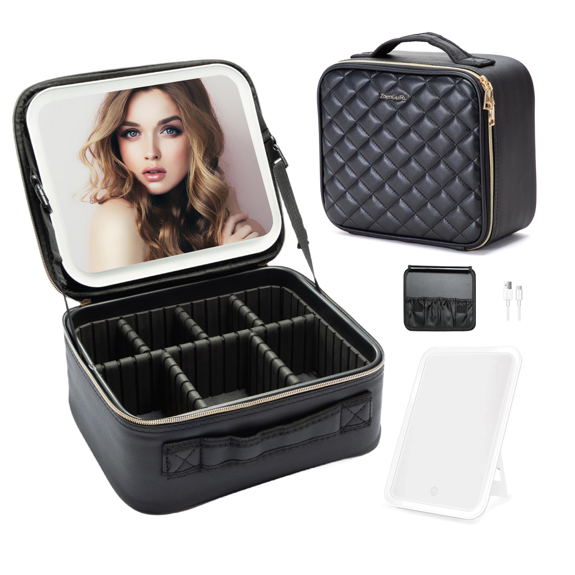 LED Lighted Makeup Bag with Adjustable Dividers - Waterproof Black Train Case Cosmetic Organizer for Women | Perfect for Travel, Home & Salon Use