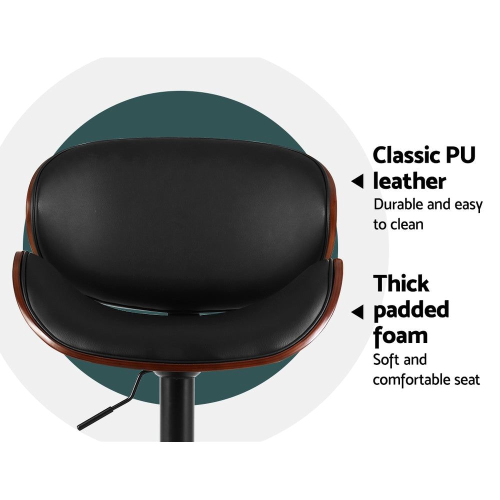 Artiss 2-Pack Black Leather Swivel Bar Stools with Gas Lift - Adjustable Height Kitchen Counter Stools for Dining Room, Bar & Breakfast Nook