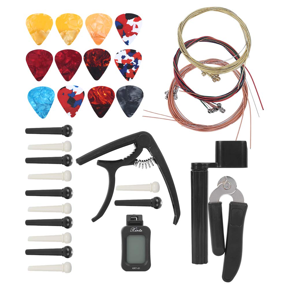 **Professional Guitar Accessories Kit - Tuner, Strings, Cutter, Winder, Capo, Pins & Picks - Perfect for Electric Guitars, Ukuleles, Banjos, Folk Guitars & Mandolins - Ideal for Performances, Practice & Maintenance**